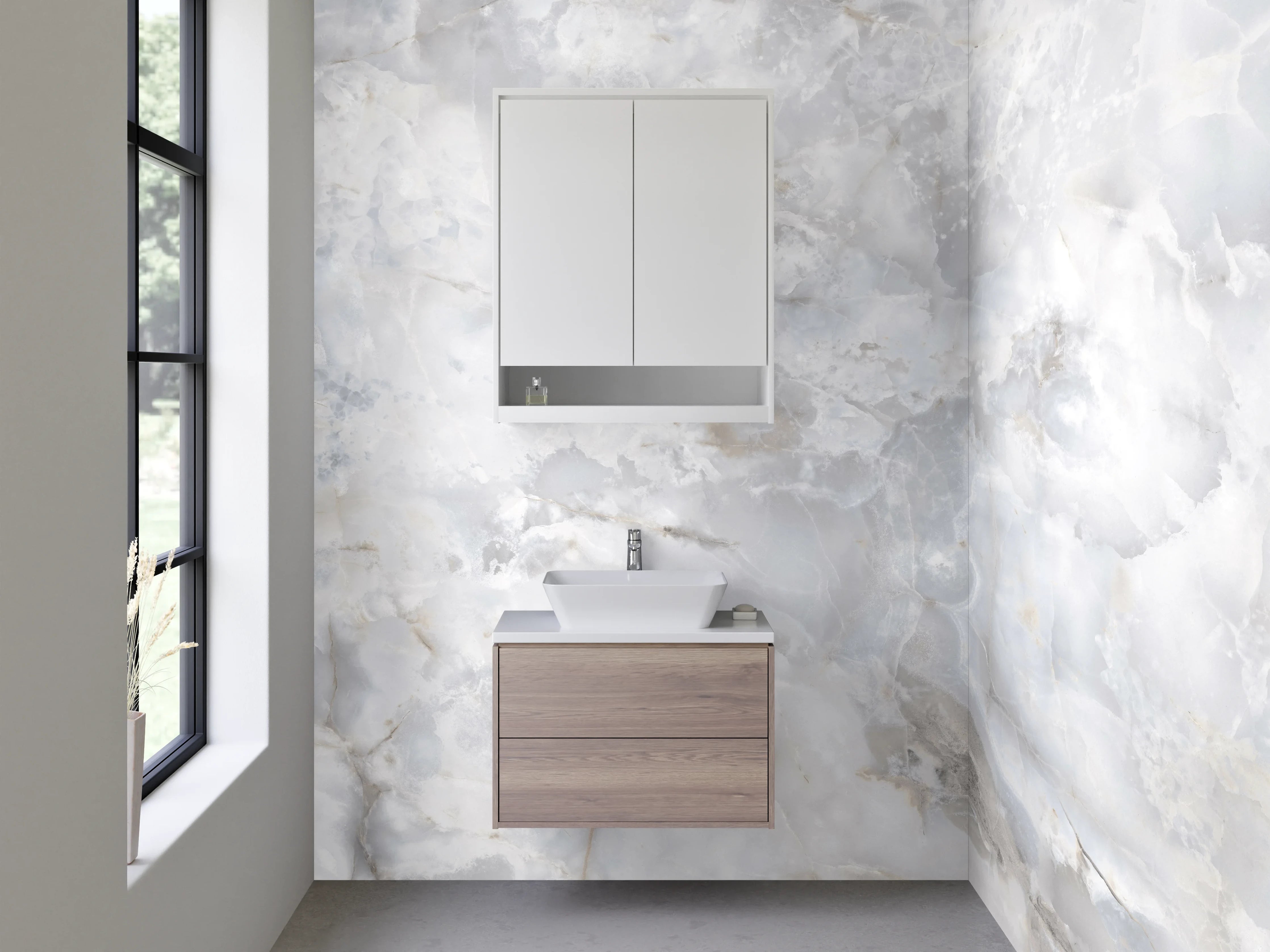 Waschbecken-Rückwand - Eleganter Weißgrau-Marmor-Effekt