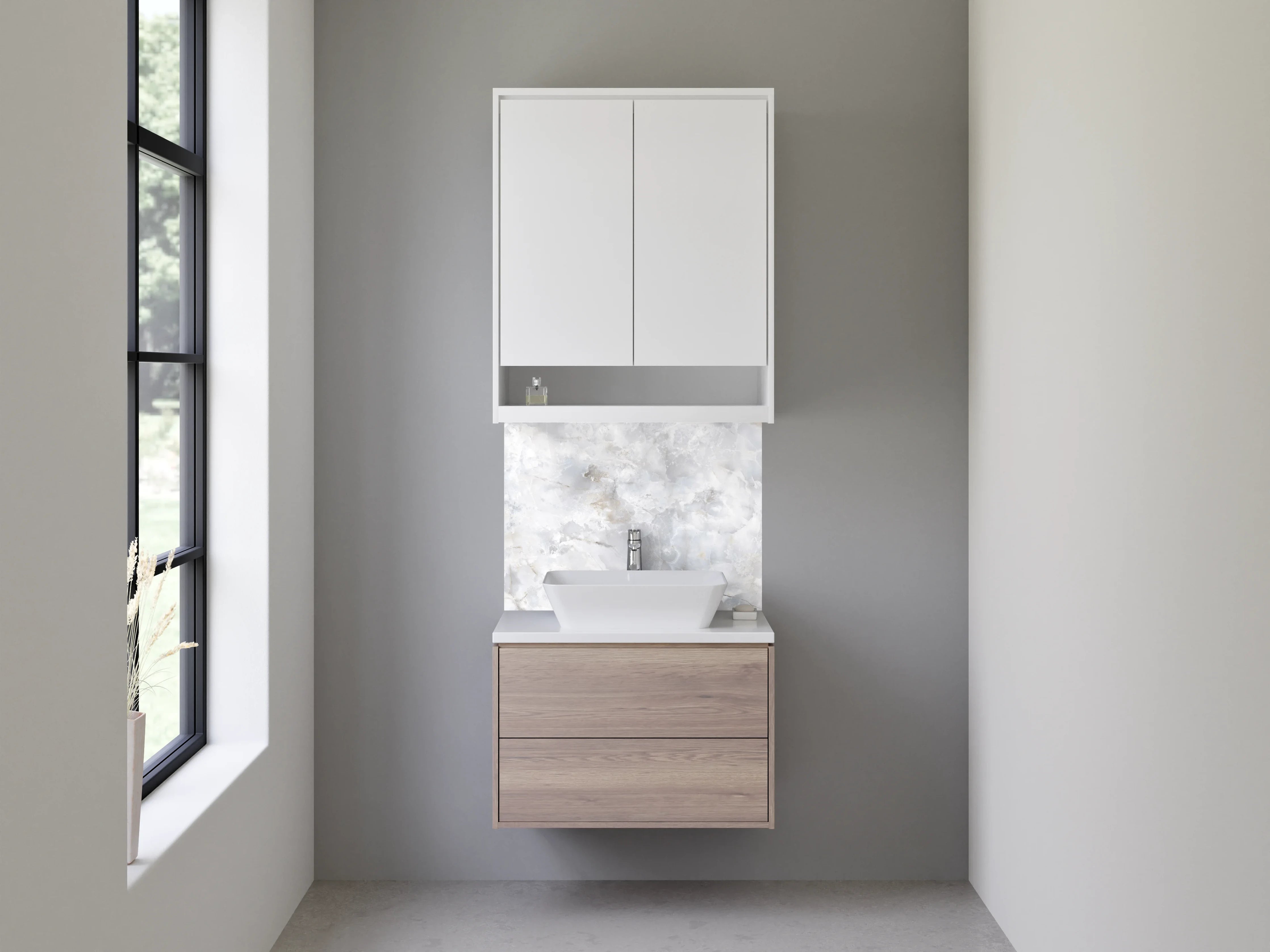 Waschbecken-Rückwand - Eleganter Weißgrau-Marmor-Effekt