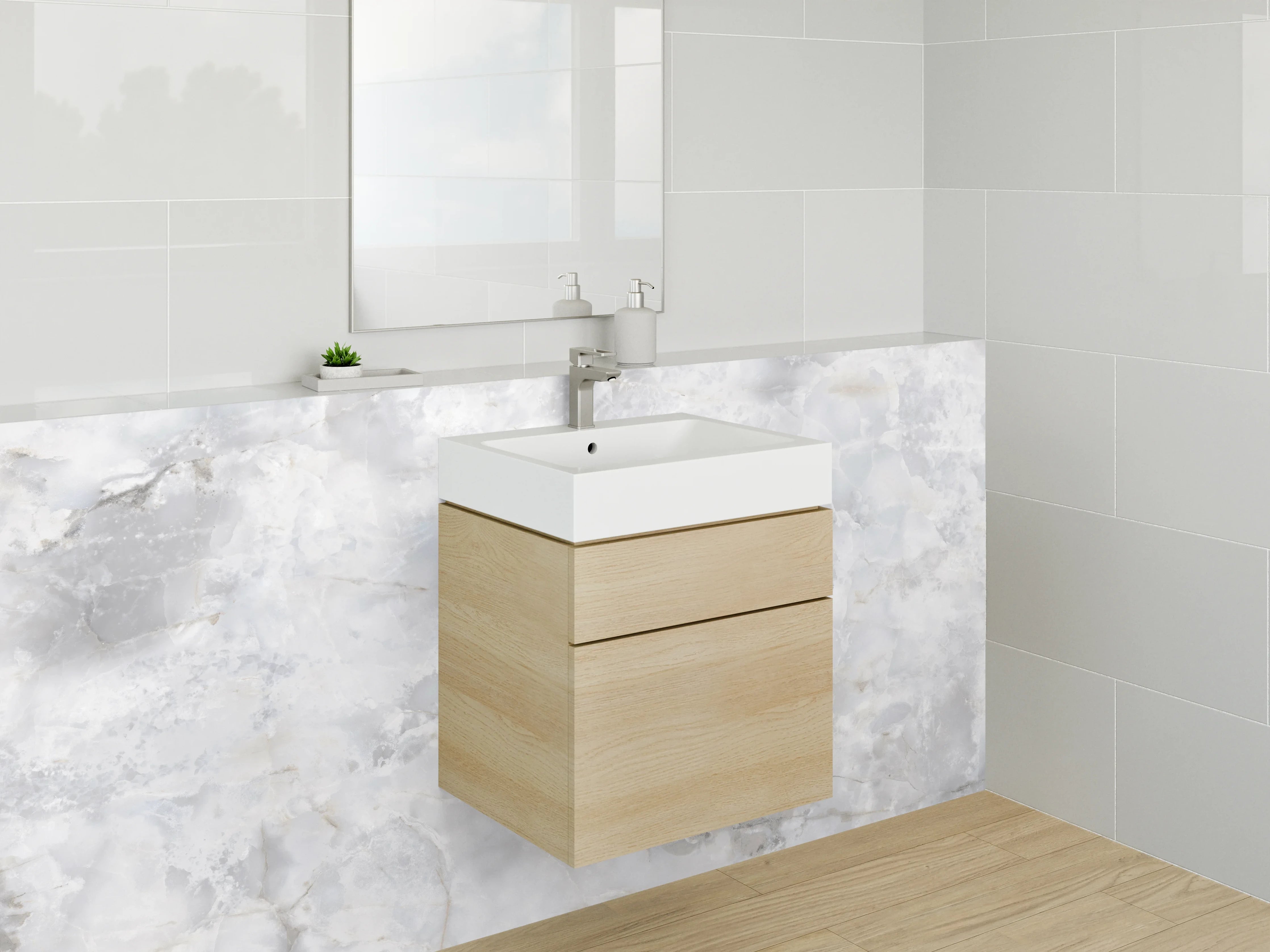 Waschbecken-Rückwand - Eleganter Weißgrau-Marmor-Effekt