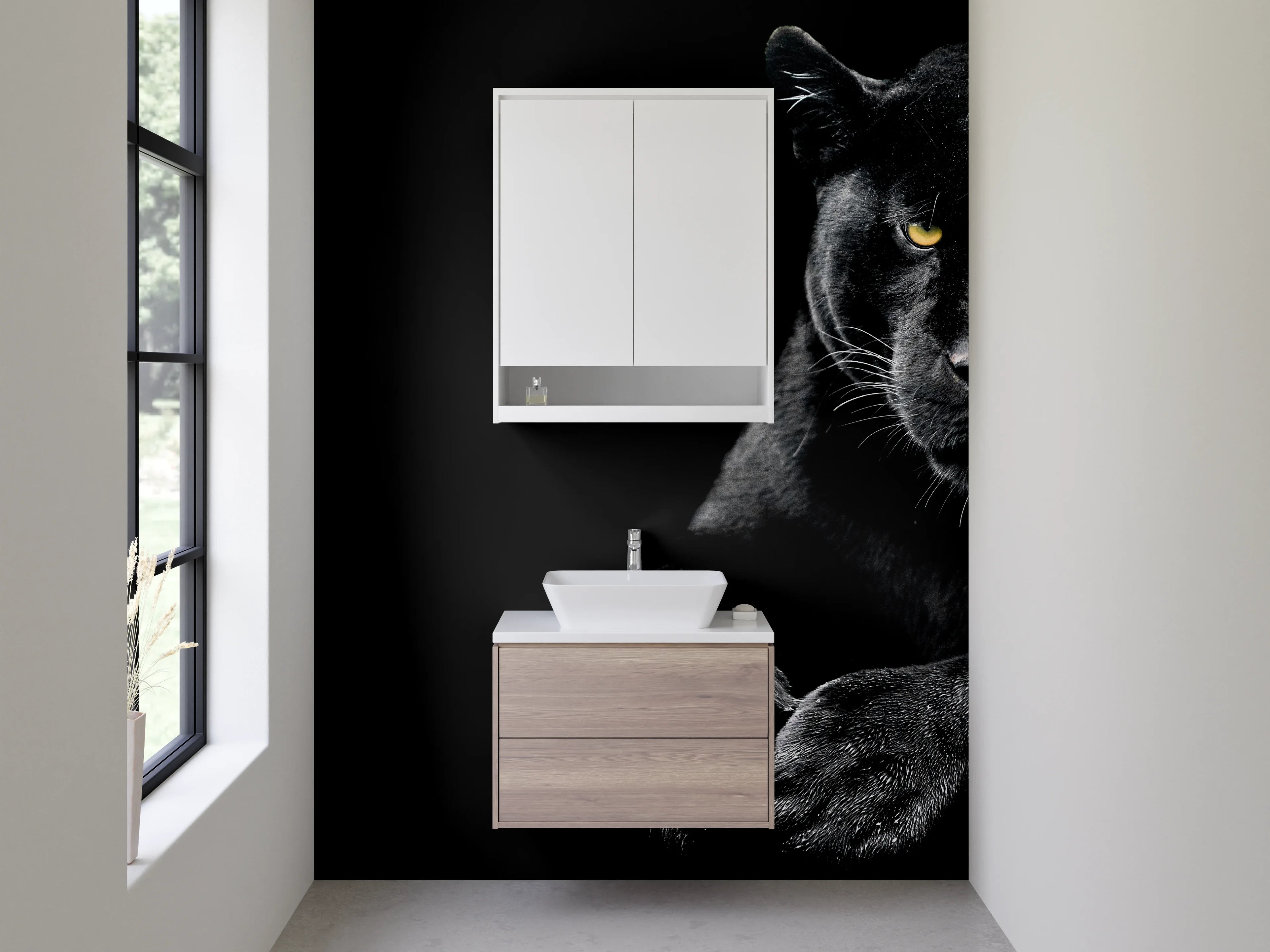 Waschbecken-Rückwand - Eleganter schwarzer Pantherblick