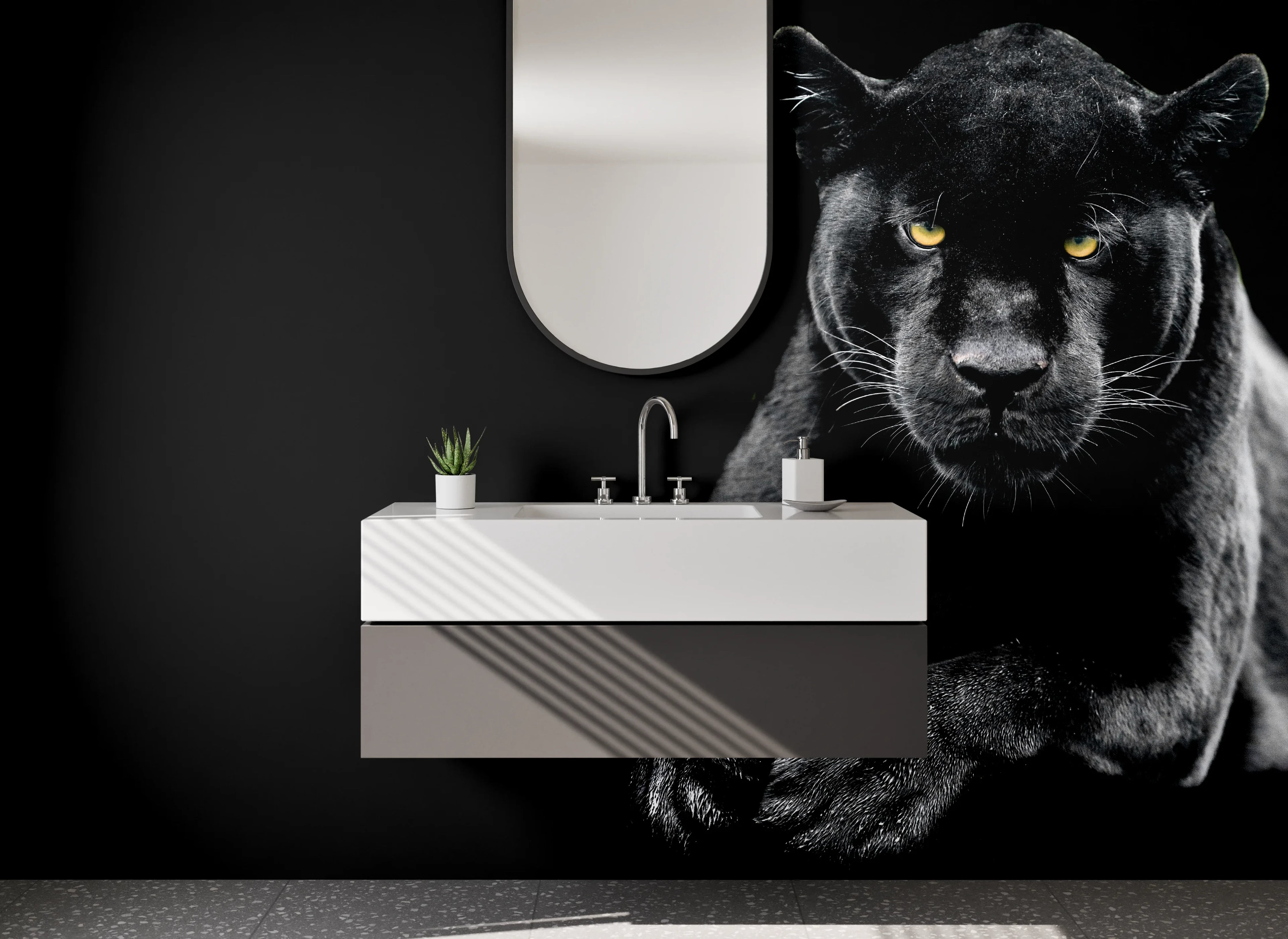 Waschbecken-Rückwand - Eleganter schwarzer Pantherblick