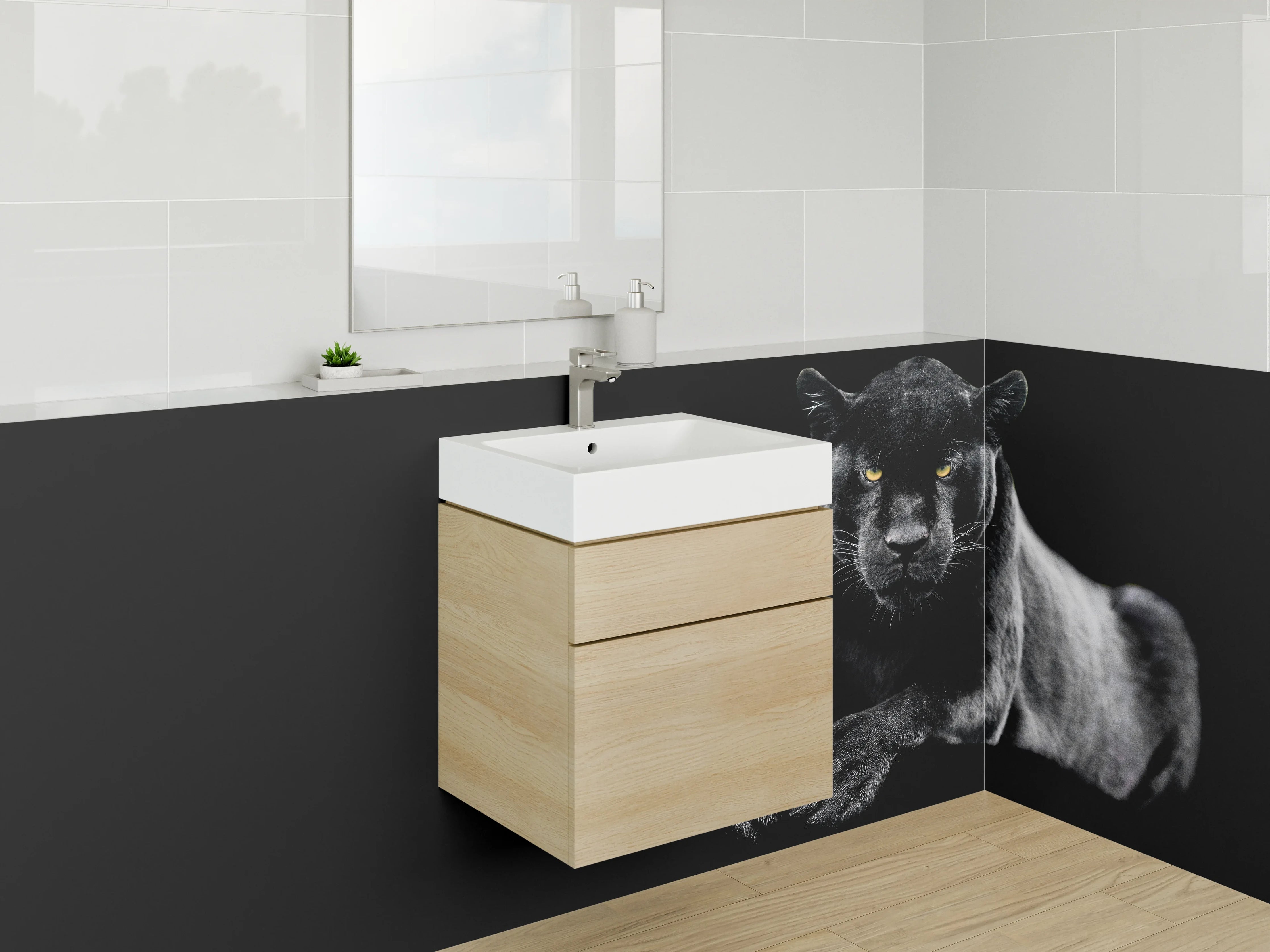 Waschbecken-Rückwand - Eleganter schwarzer Pantherblick