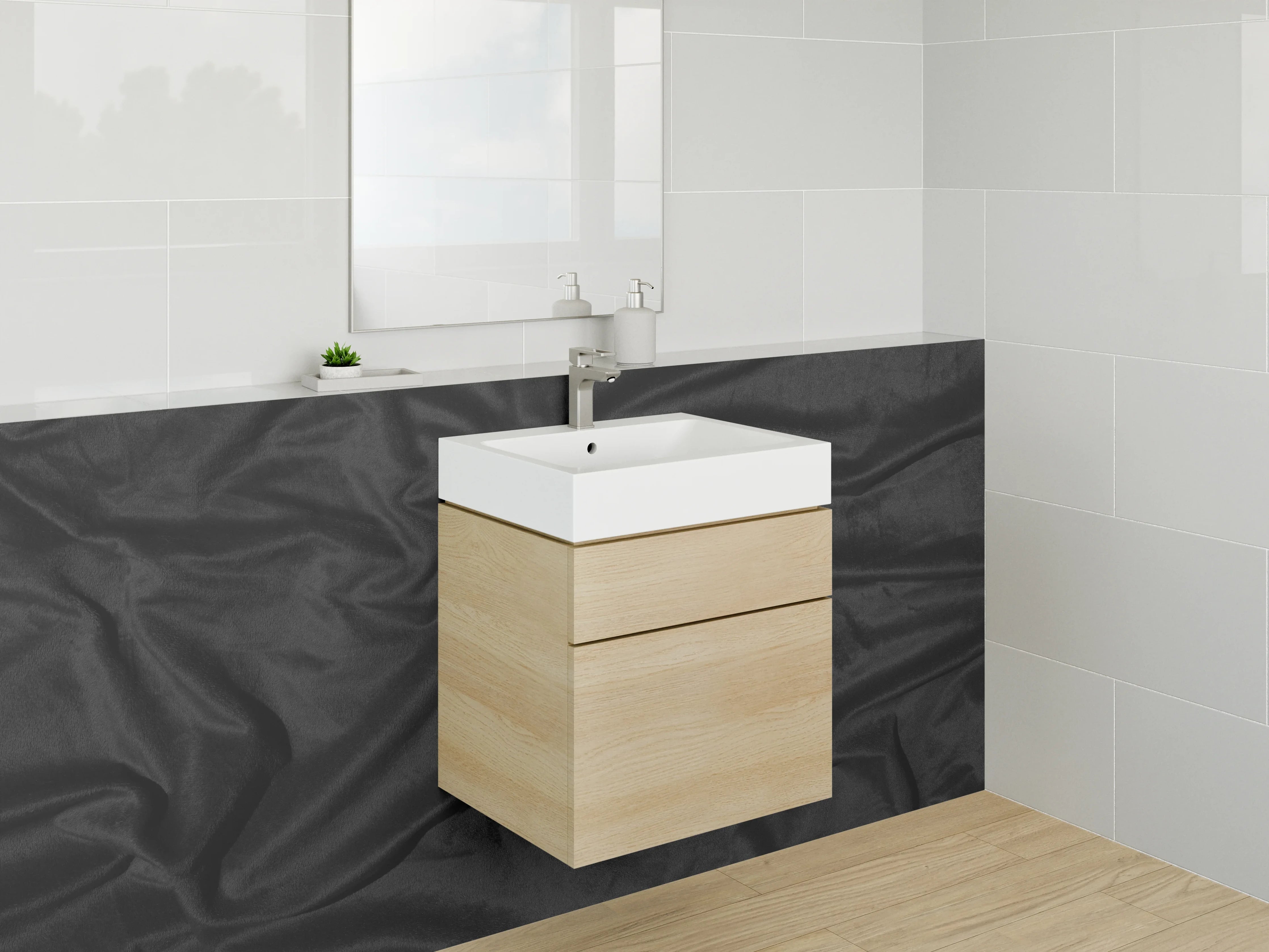 Waschbecken-Rückwand - Eleganter schwarzer Stofflook