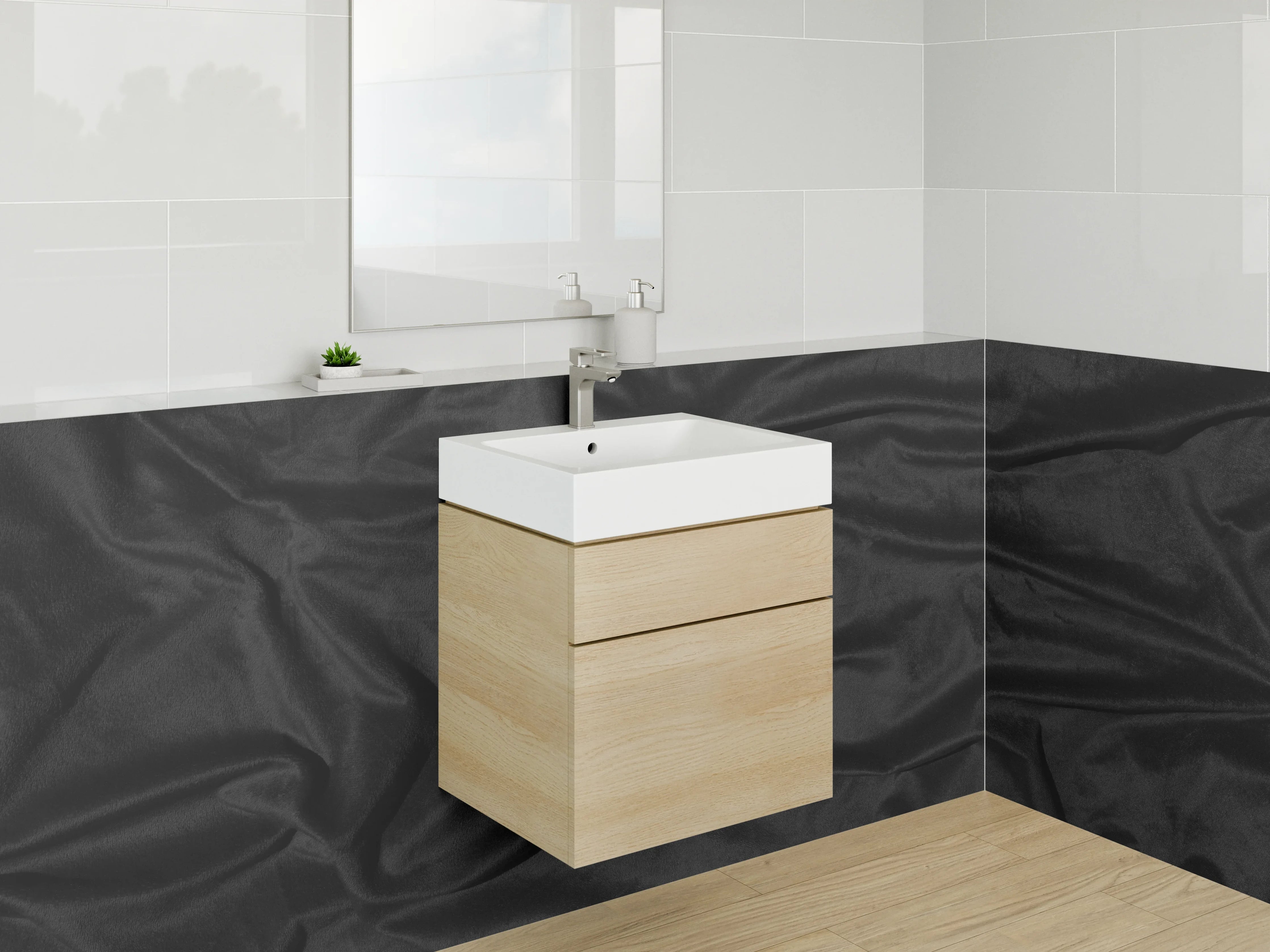 Waschbecken-Rückwand - Eleganter schwarzer Stofflook