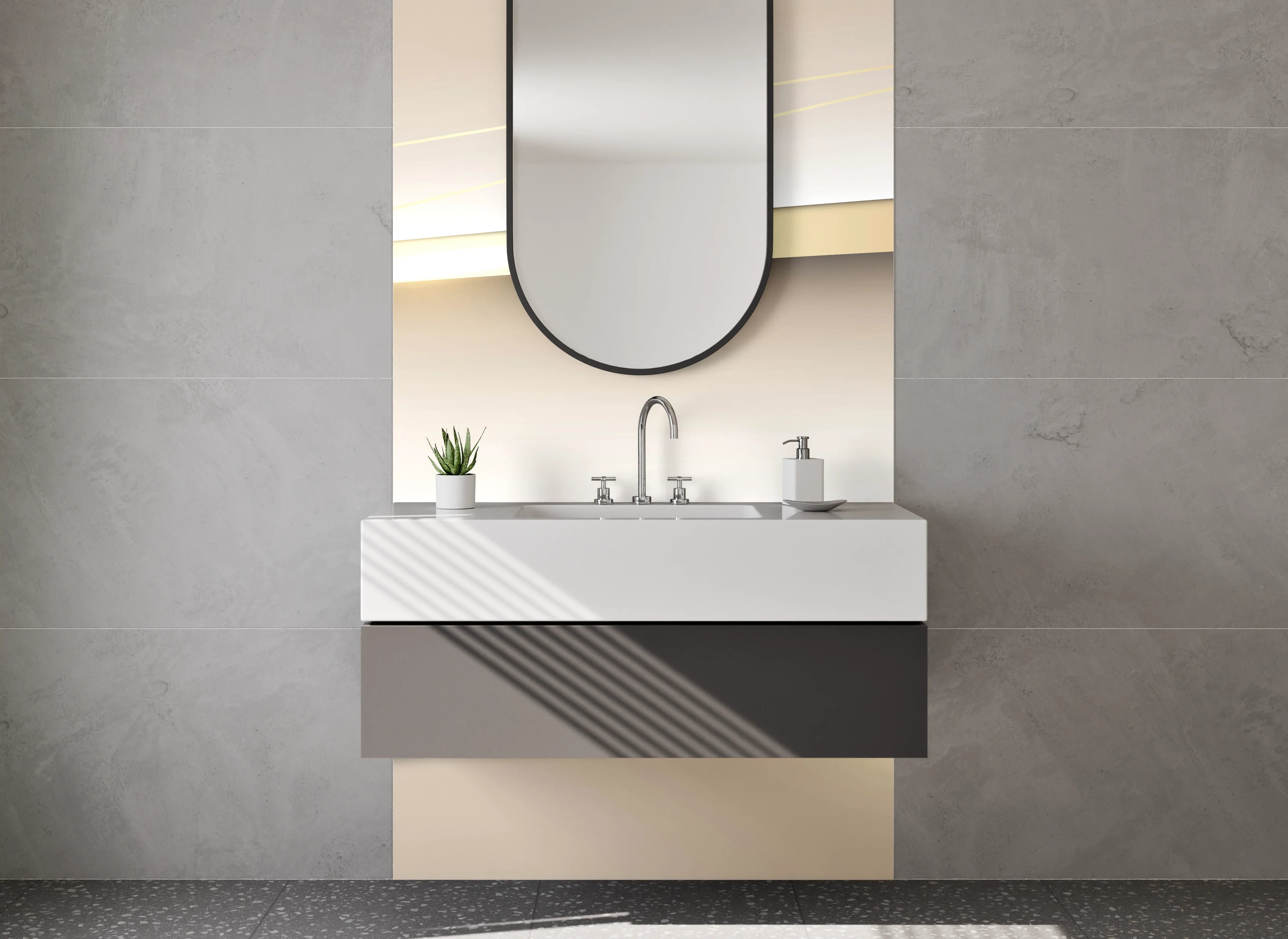 Waschbecken-Rückwand - Elegantes Gold-Beige Design