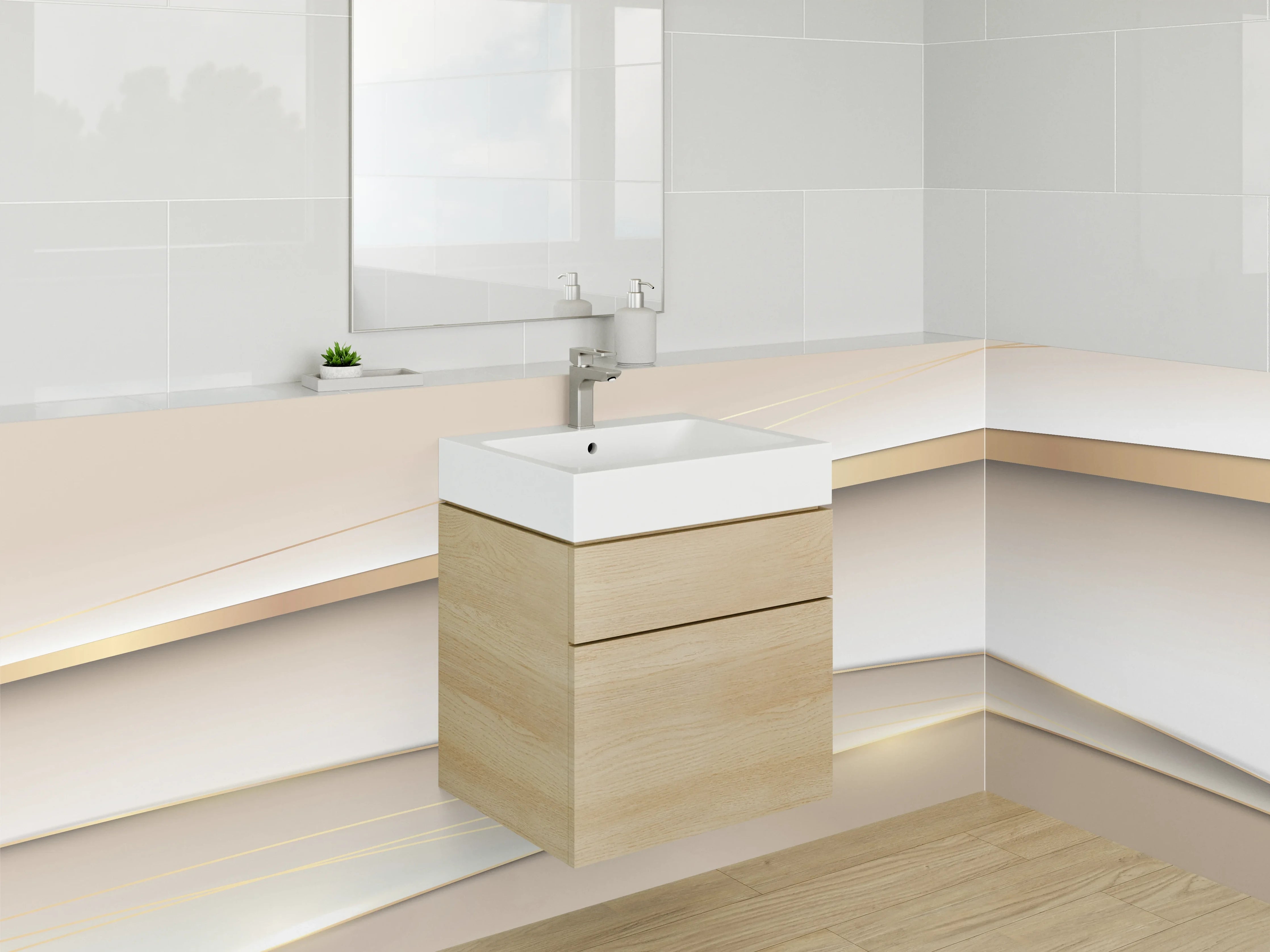 Waschbecken-Rückwand - Elegantes Gold-Beige Design