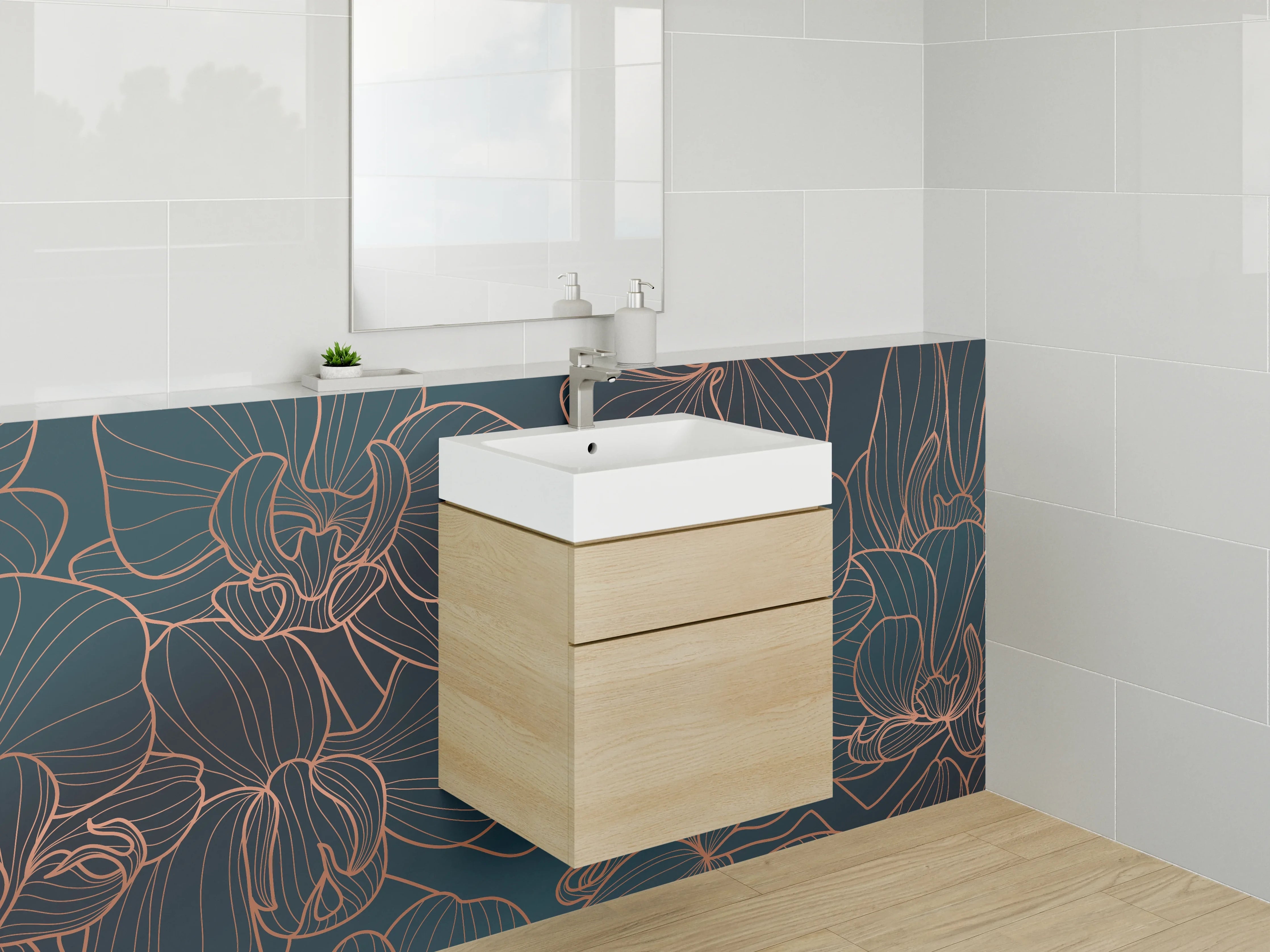 Waschbecken-Rückwand - Elegantes Lineart-Orchideen Design
