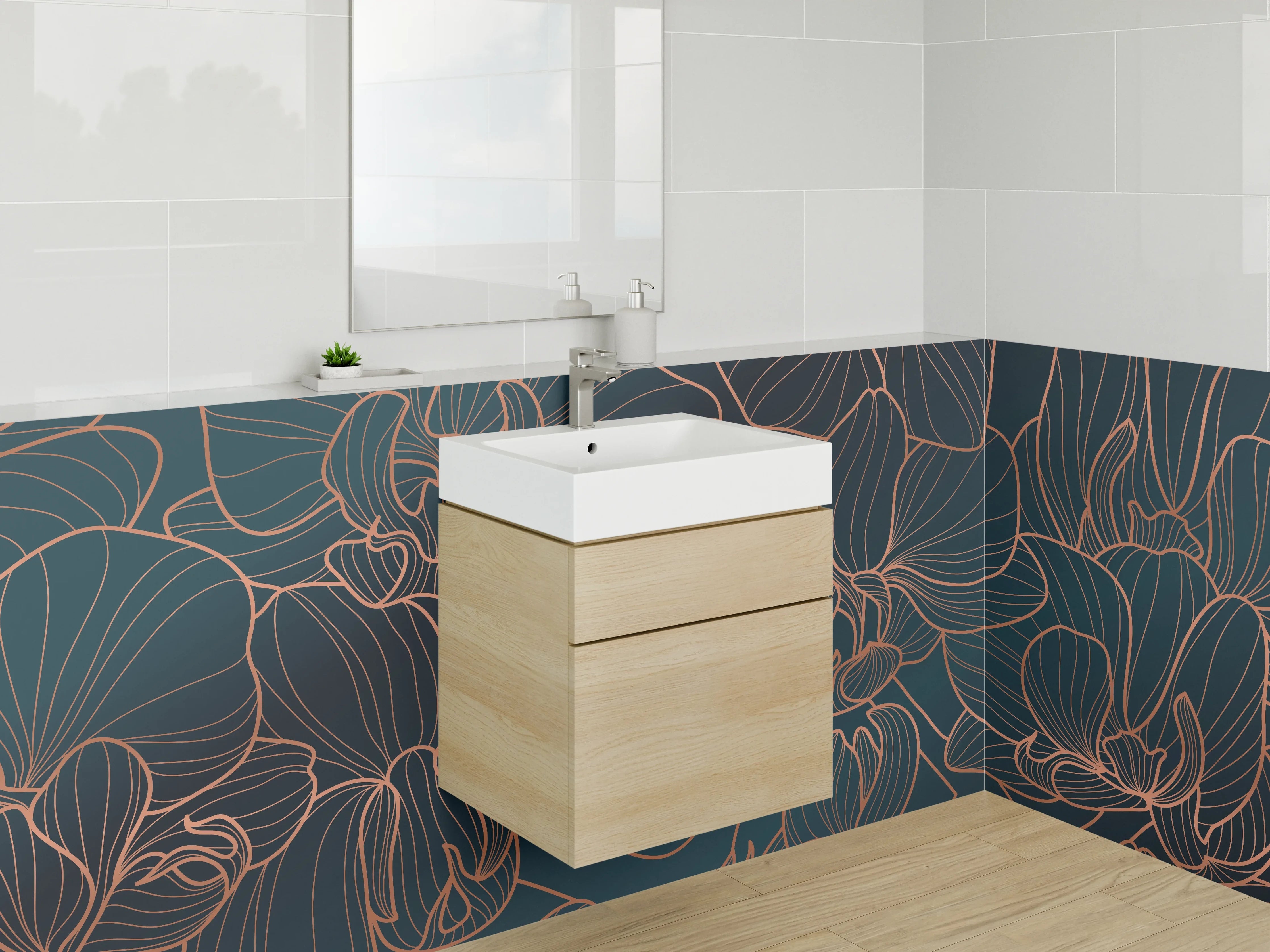 Waschbecken-Rückwand - Elegantes Lineart-Orchideen Design