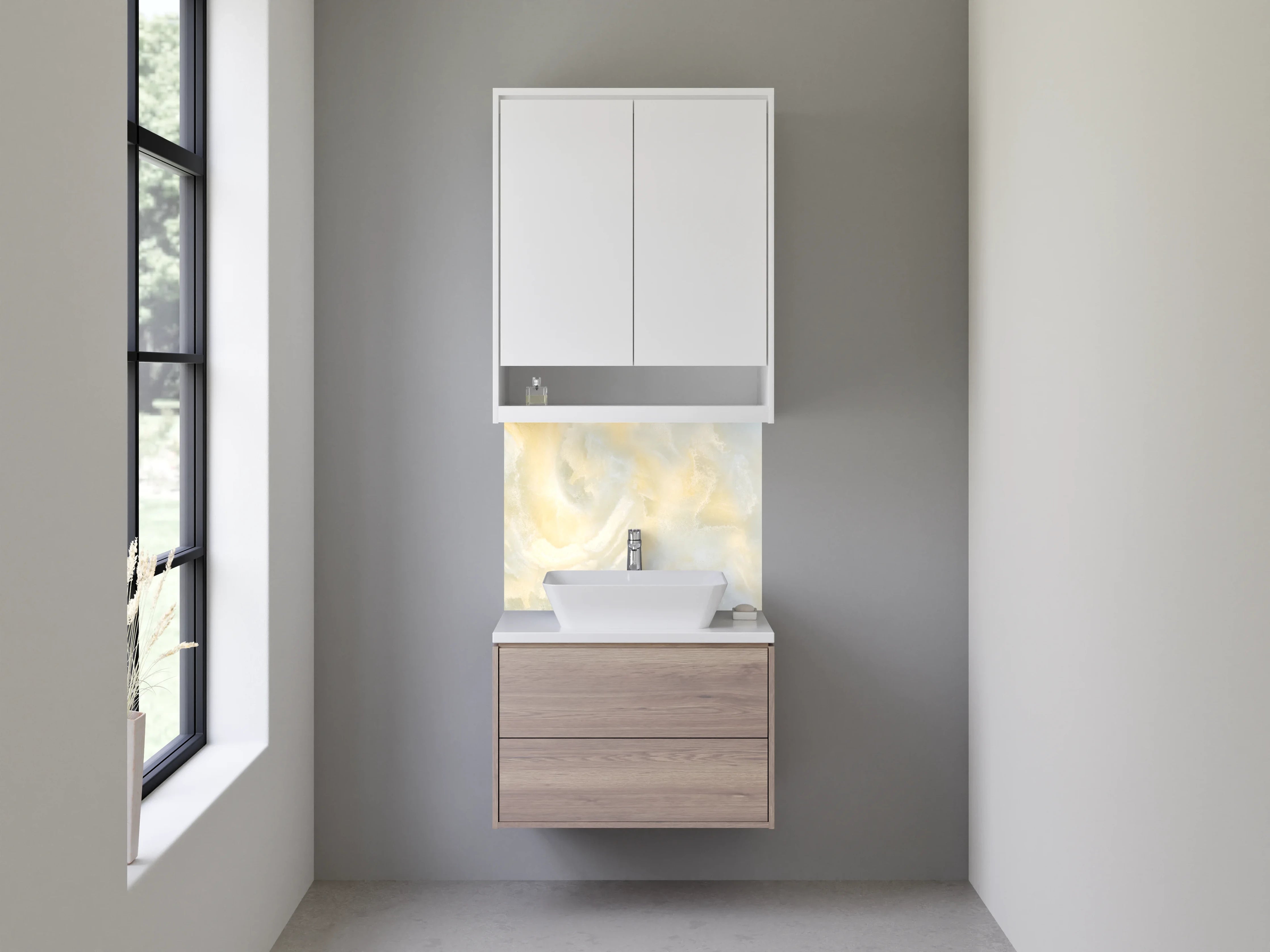 Waschbecken-Rückwand - Elegantes Marmor-Dekor weiß-gelb