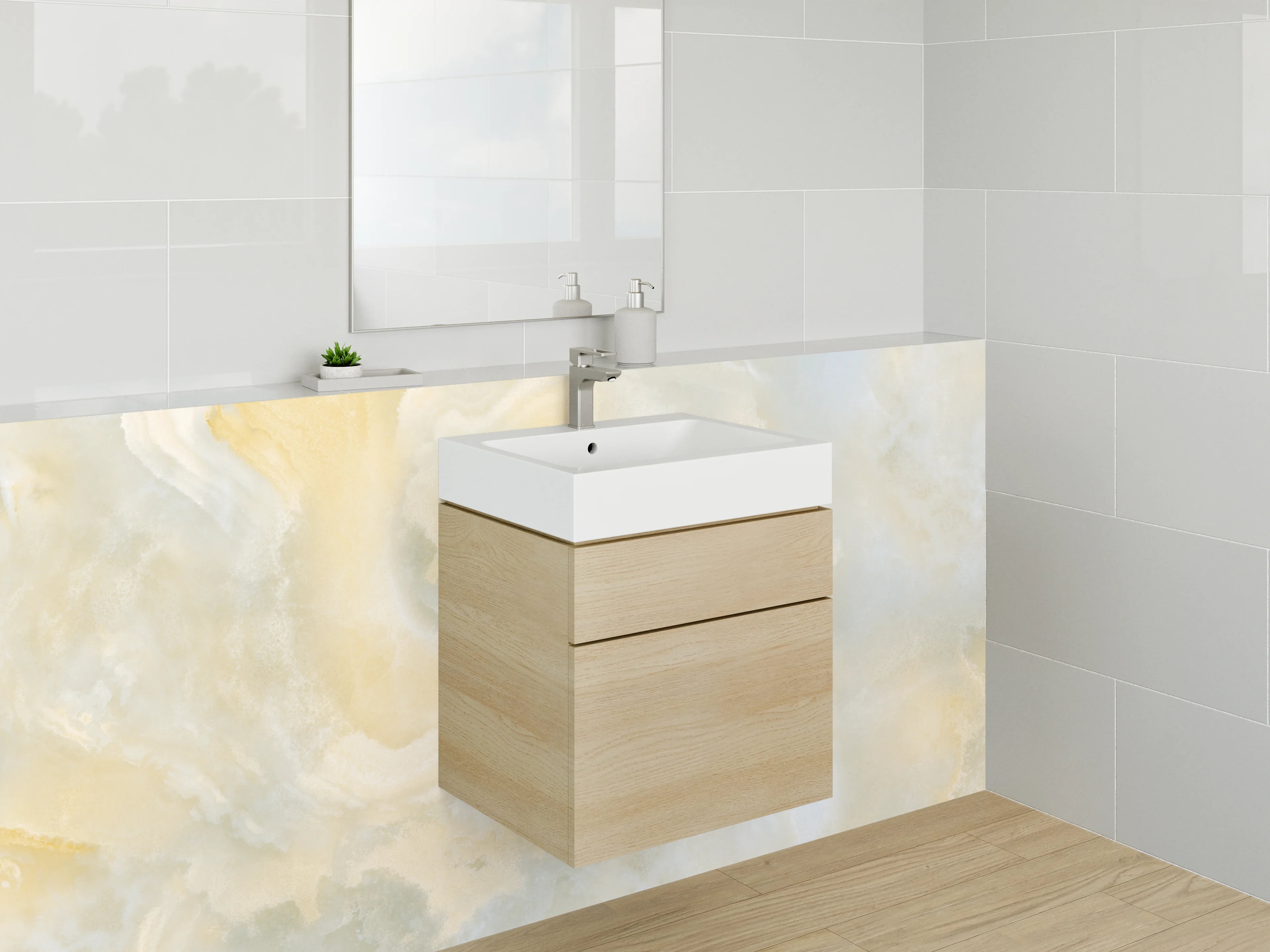 Waschbecken-Rückwand - Elegantes Marmor-Dekor weiß-gelb