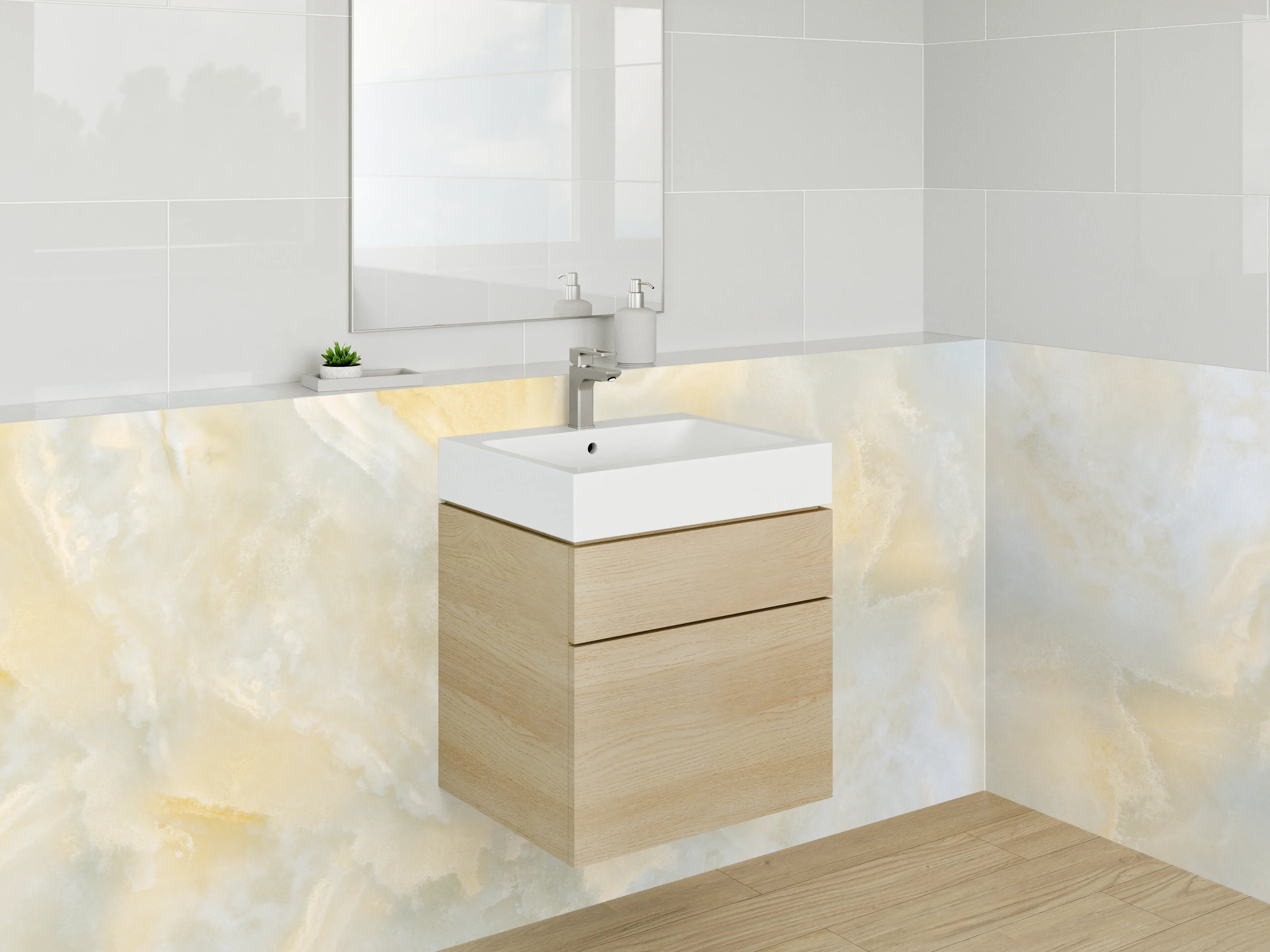 Waschbecken-Rückwand - Elegantes Marmor-Dekor weiß-gelb