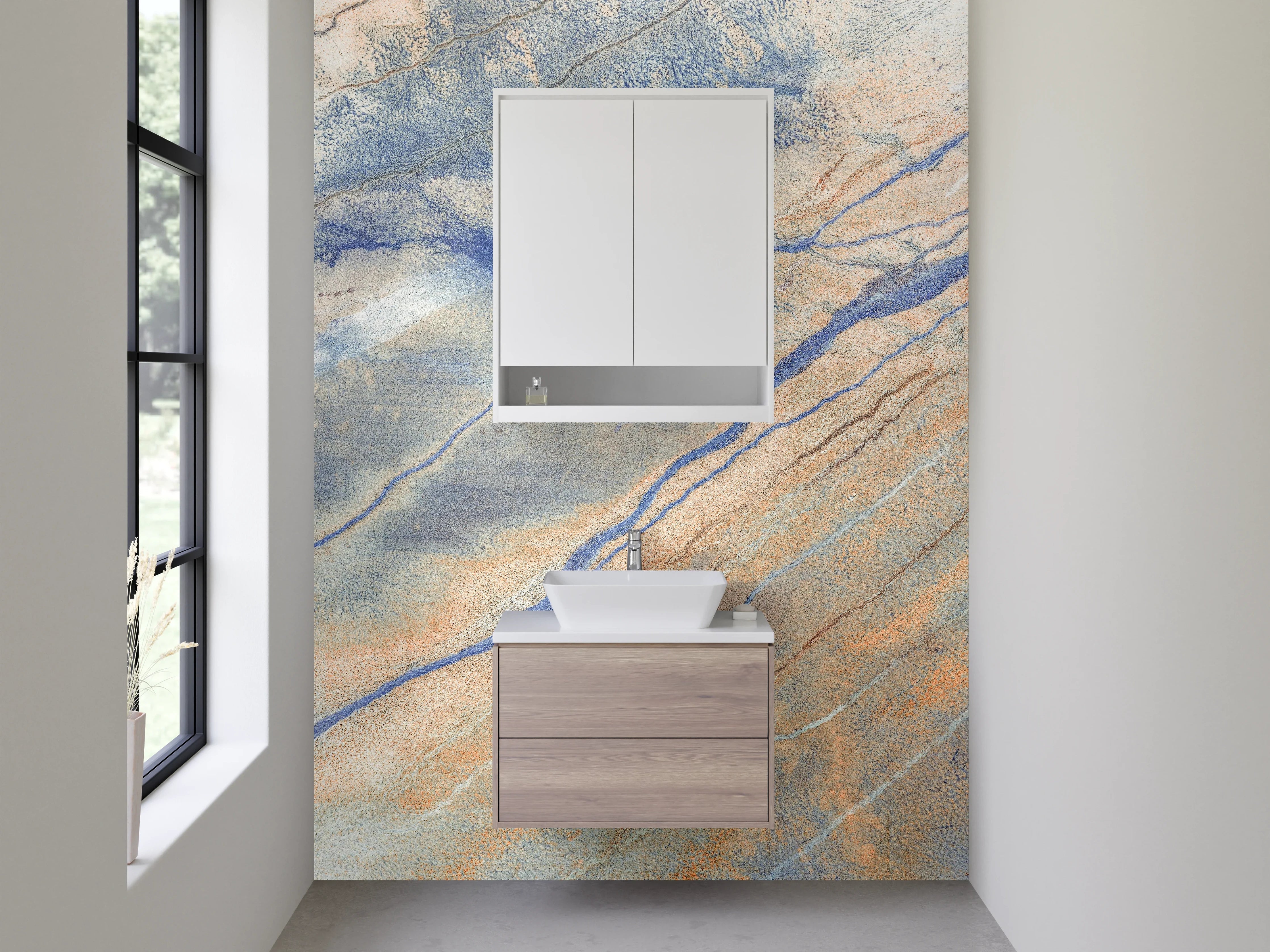 Waschbecken-Rückwand - Elegantes Marmor-Design in Blau-Beige