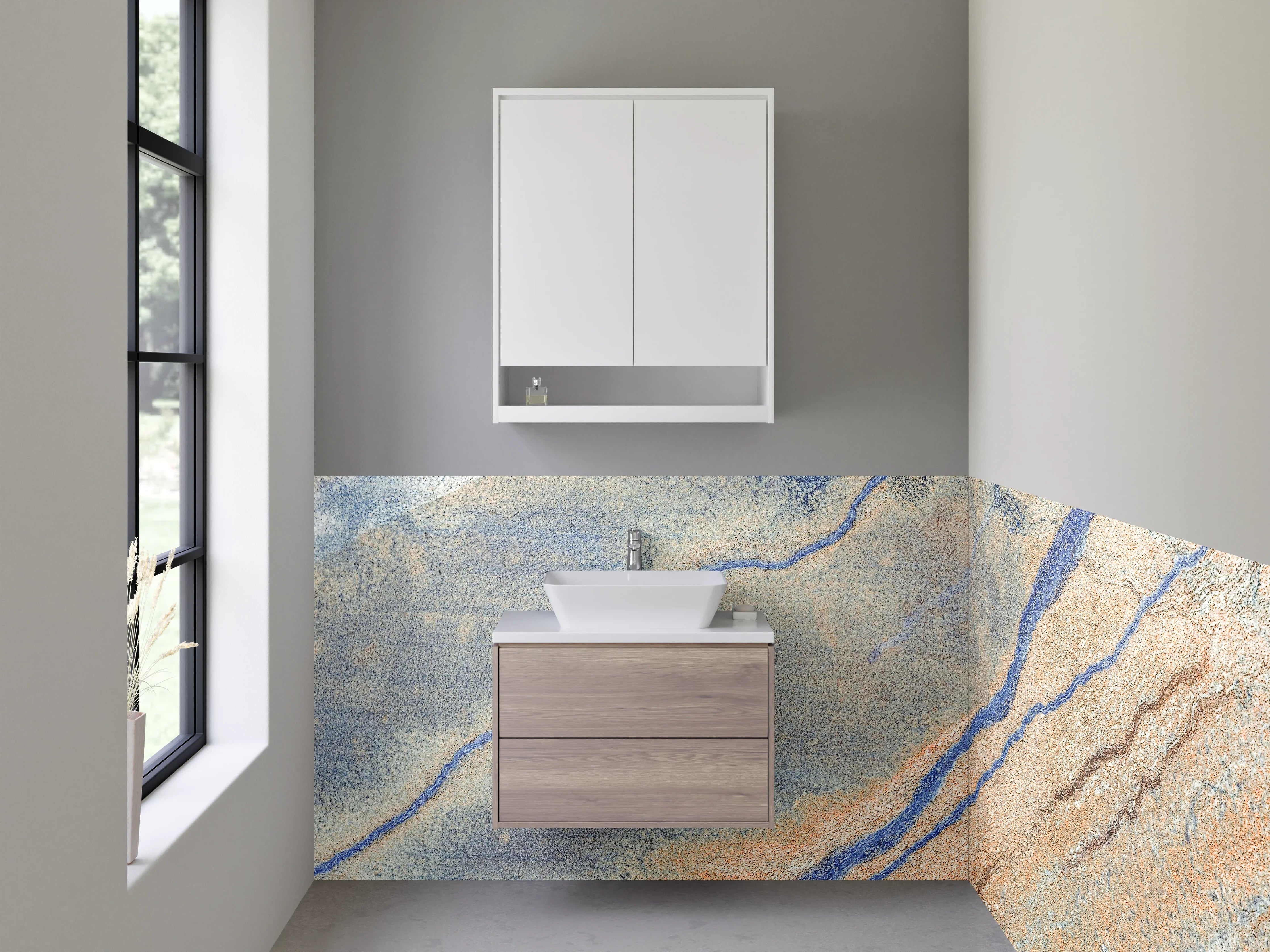 Waschbecken-Rückwand - Elegantes Marmor-Design in Blau-Beige