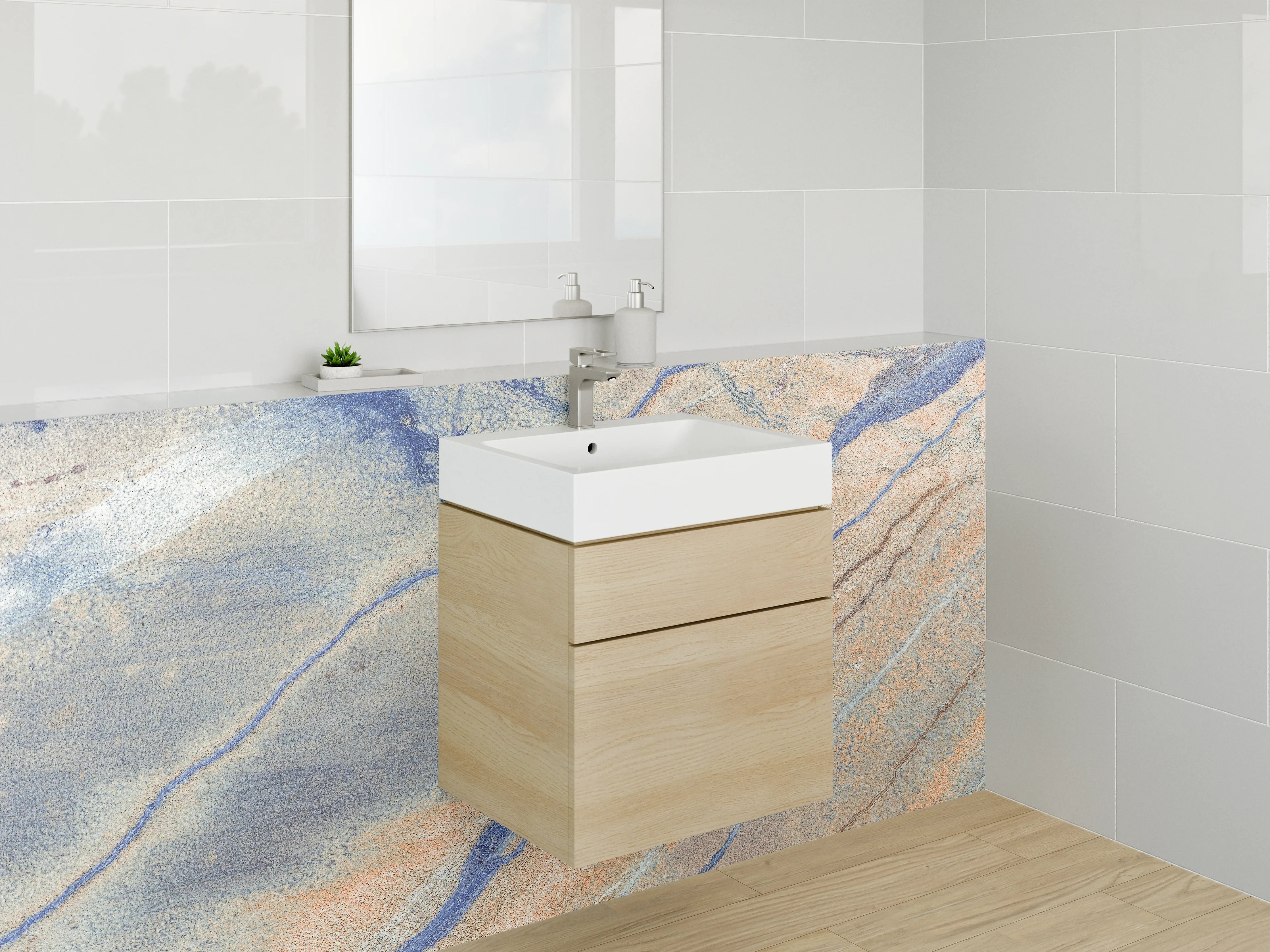 Waschbecken-Rückwand - Elegantes Marmor-Design in Blau-Beige