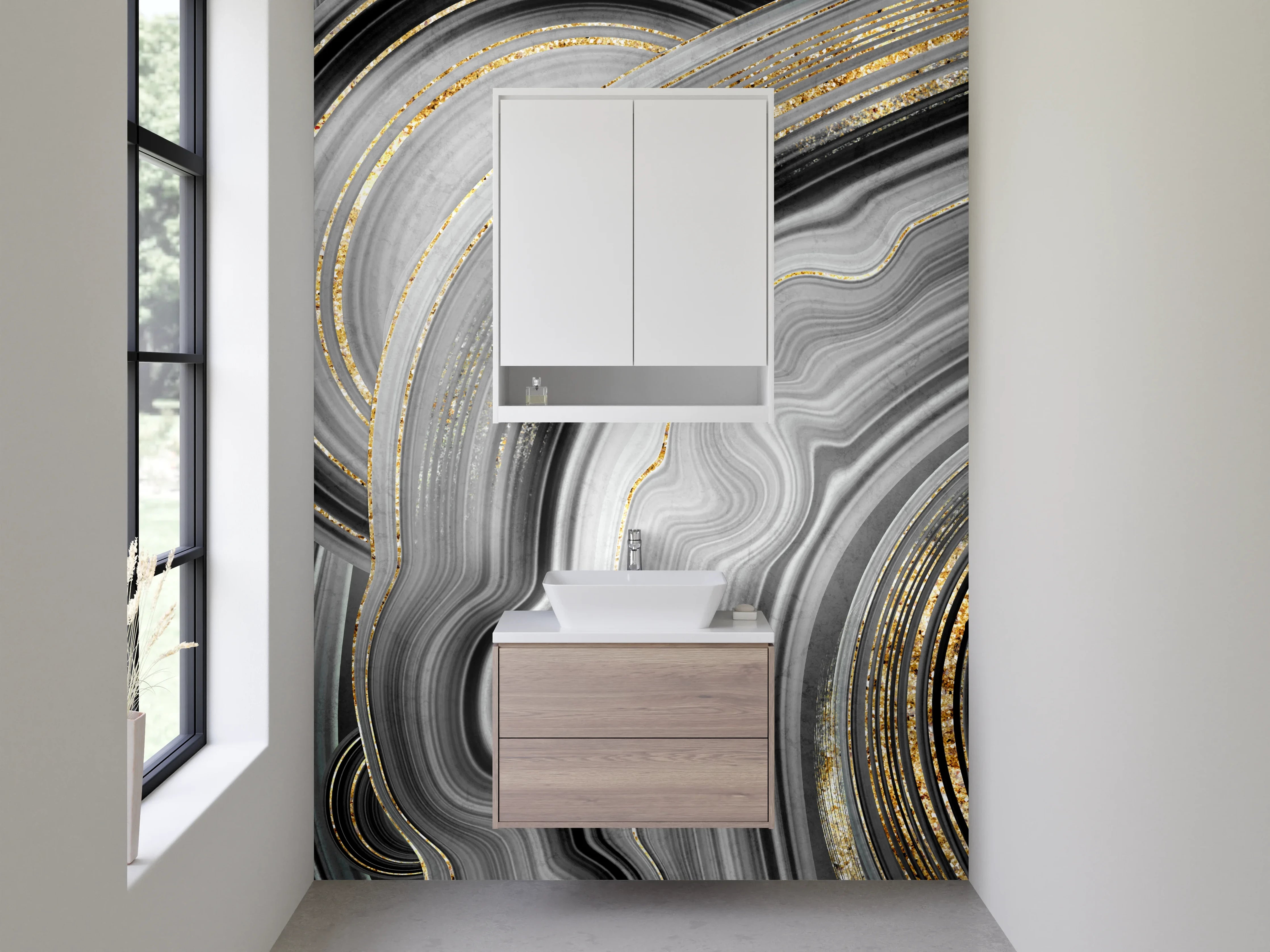 Waschbecken-Rückwand - Elegantes Marmor-Design in Schwarz-Gold