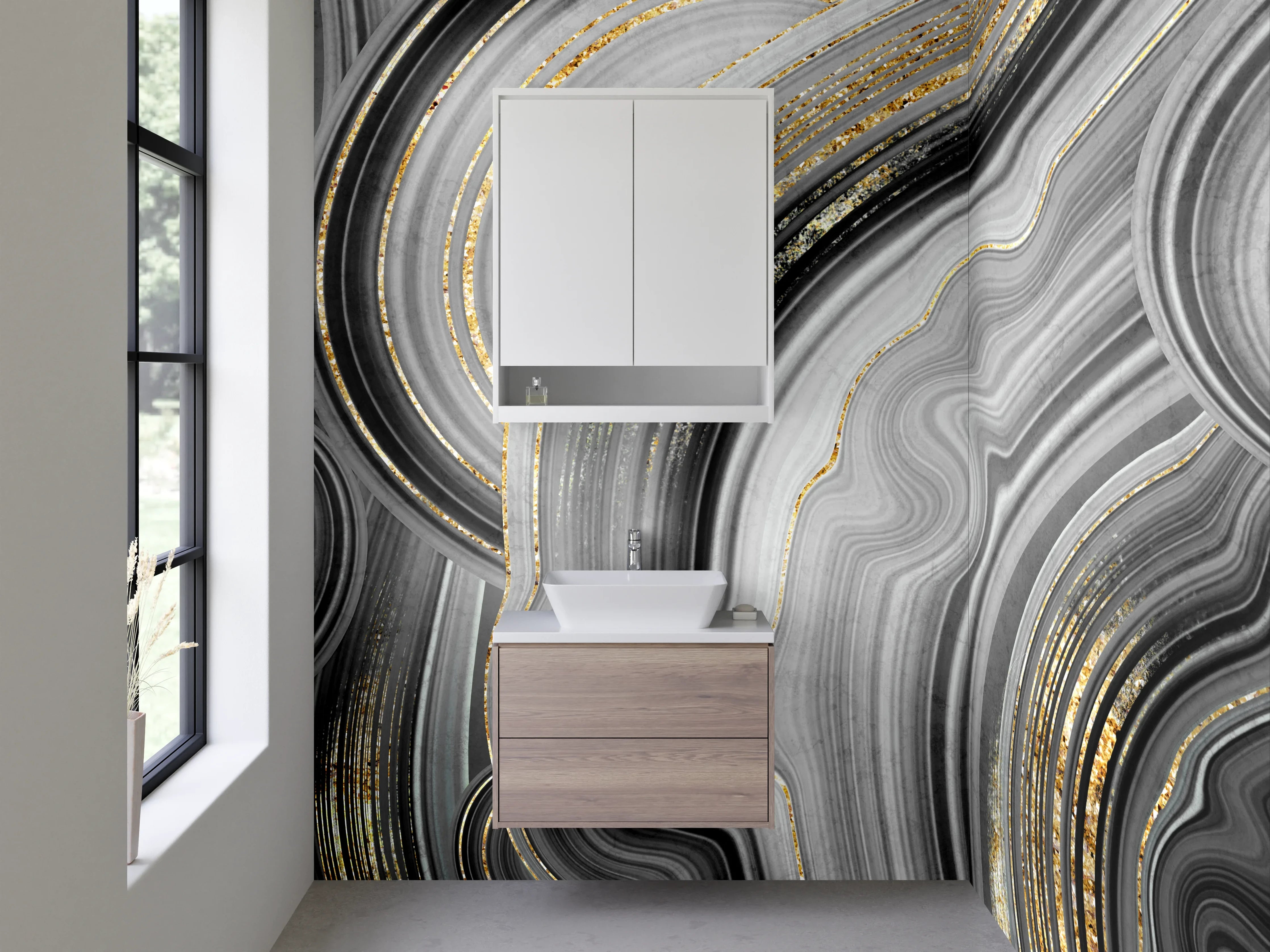Waschbecken-Rückwand - Elegantes Marmor-Design in Schwarz-Gold
