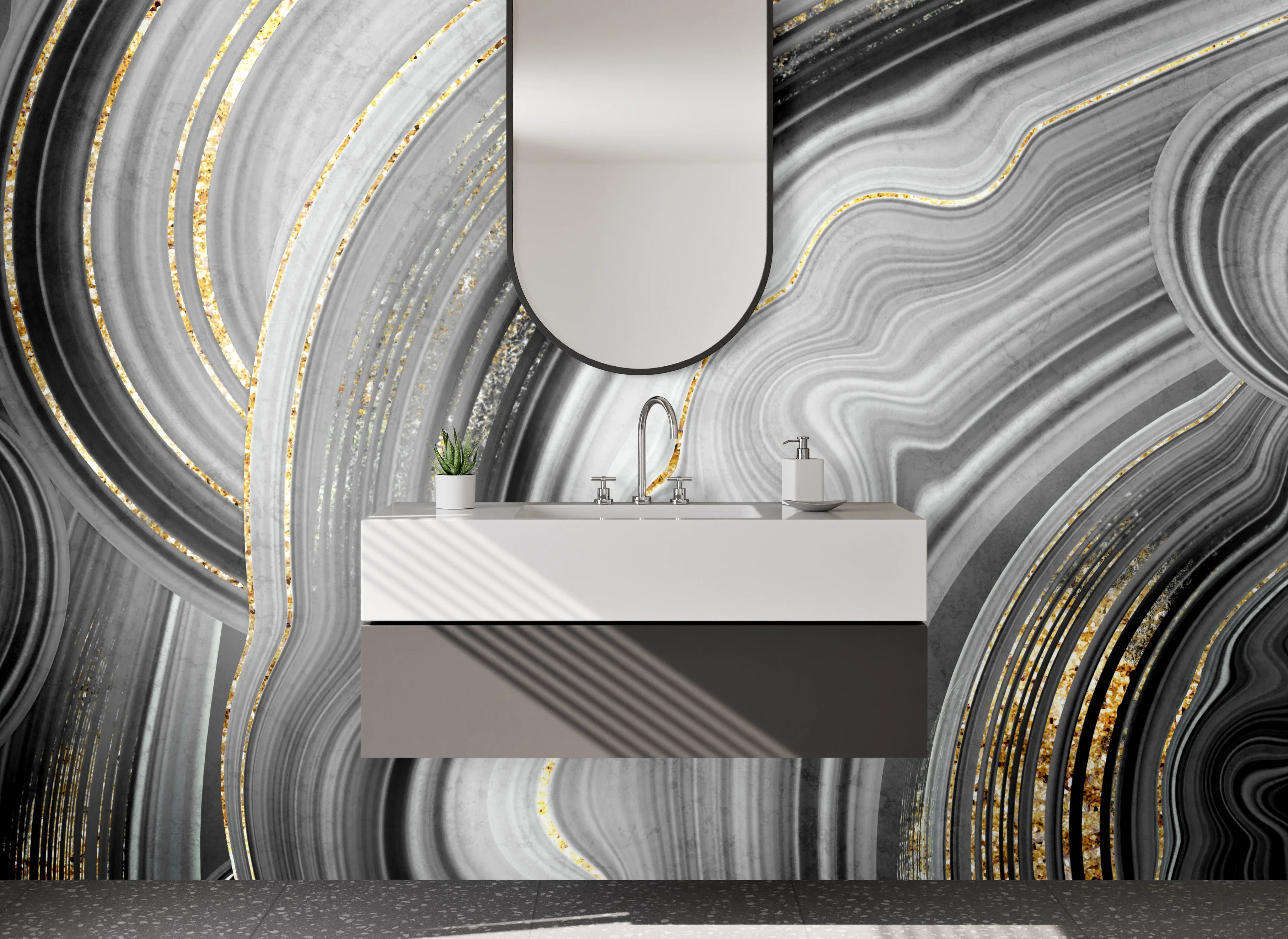Waschbecken-Rückwand - Elegantes Marmor-Design in Schwarz-Gold