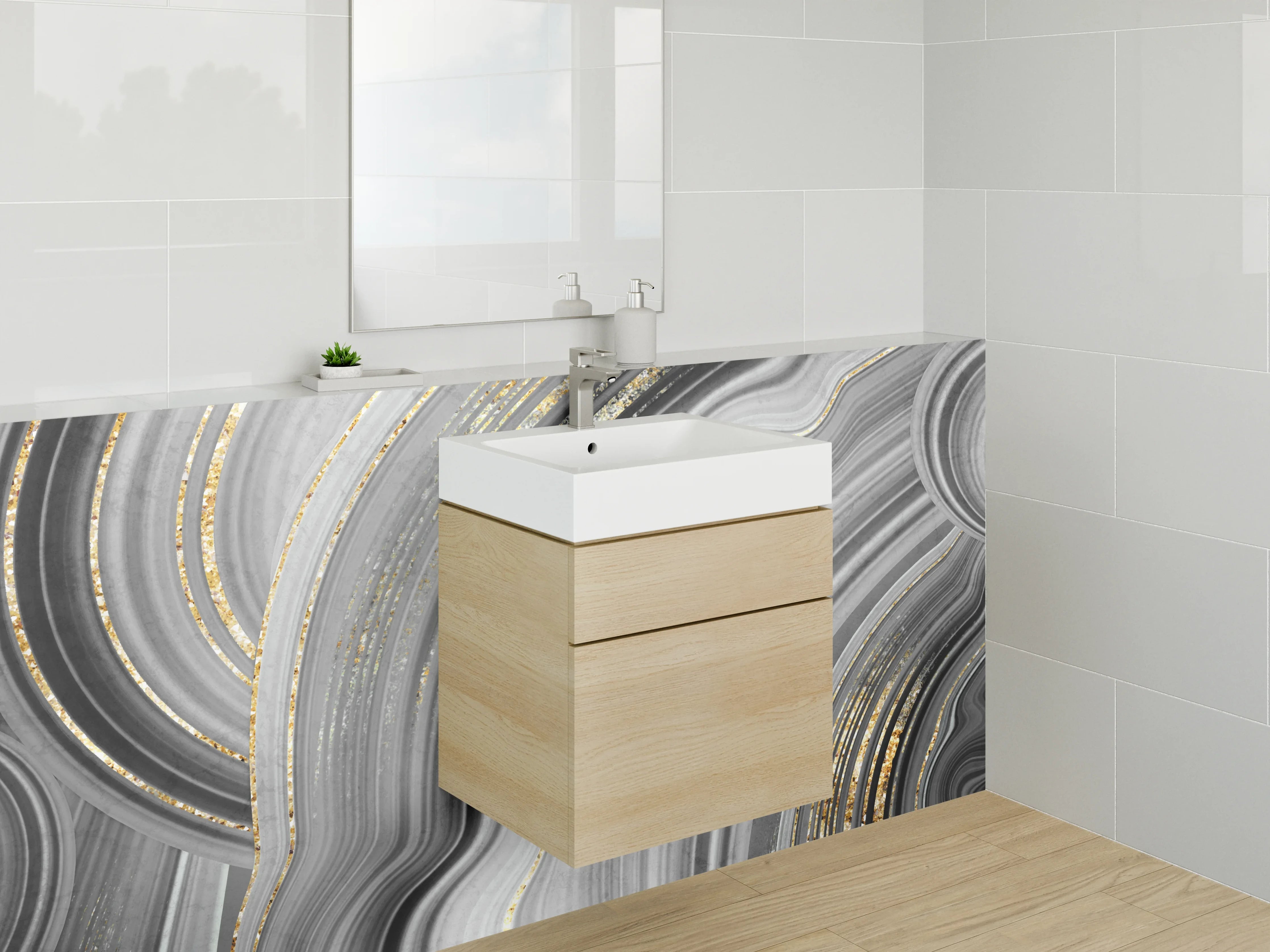 Waschbecken-Rückwand - Elegantes Marmor-Design in Schwarz-Gold
