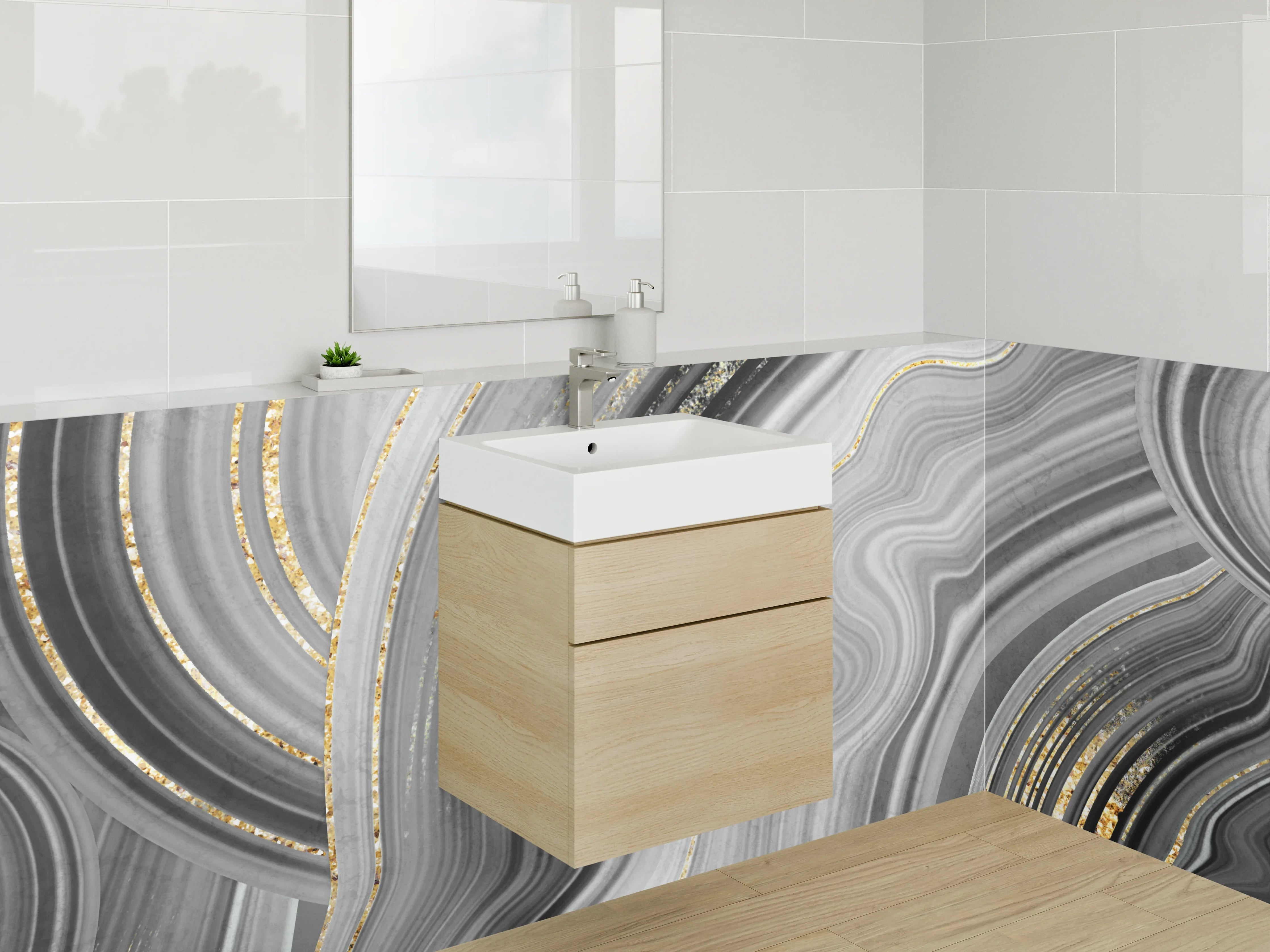Waschbecken-Rückwand - Elegantes Marmor-Design in Schwarz-Gold