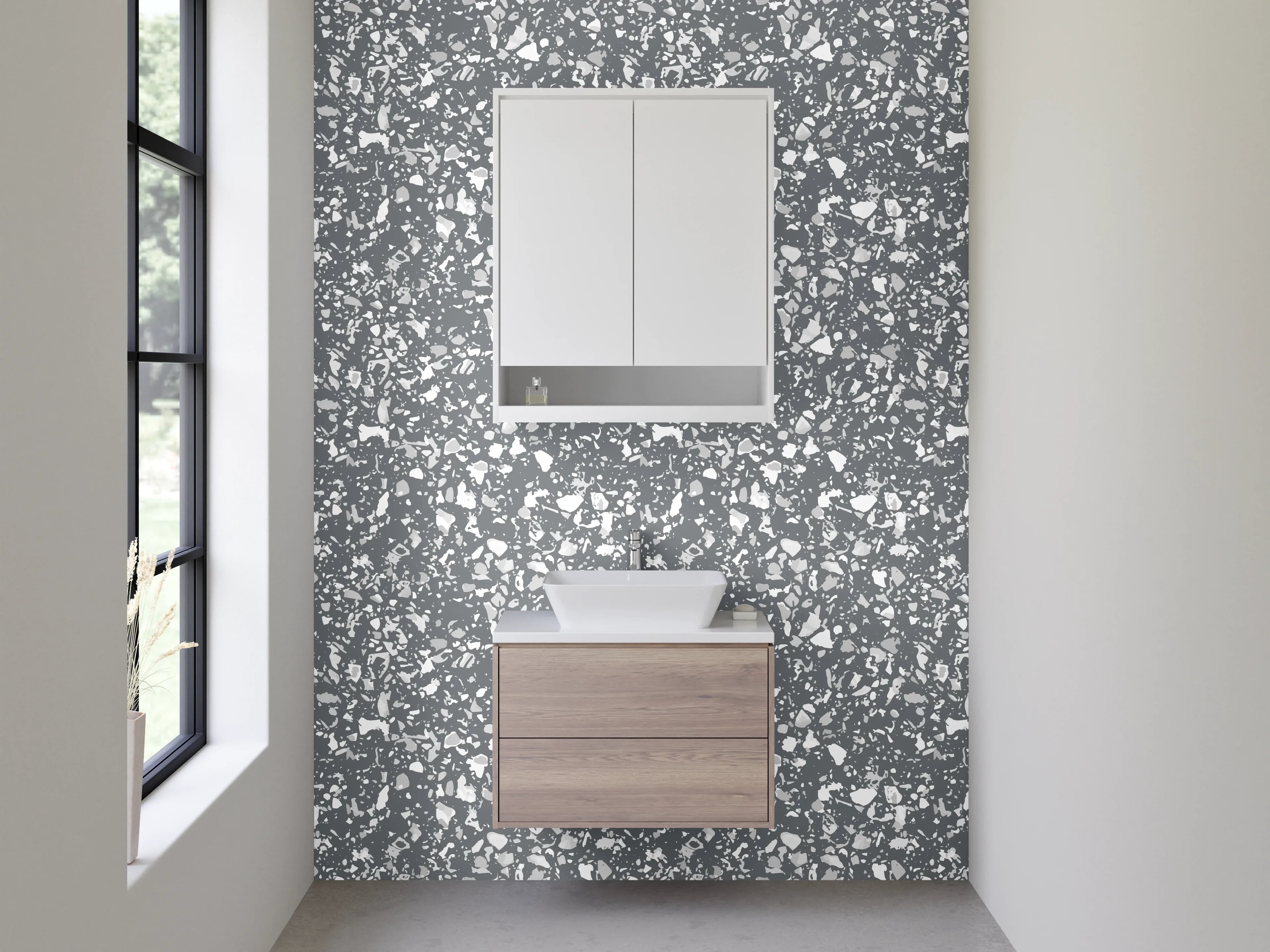 Waschbecken-Rückwand - Elegantes Marmor-Mosaik in Grau Weiß