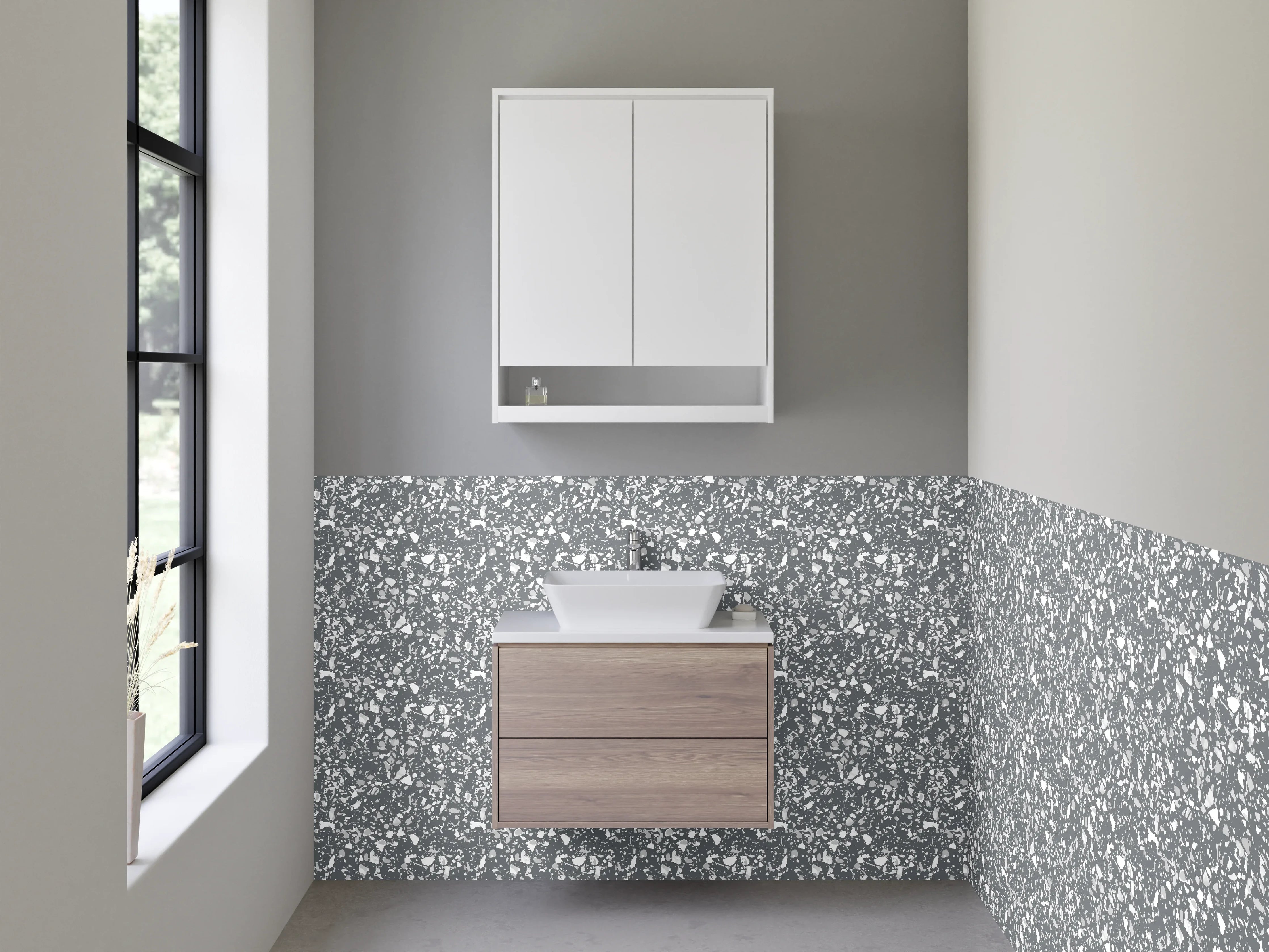 Waschbecken-Rückwand - Elegantes Marmor-Mosaik in Grau Weiß