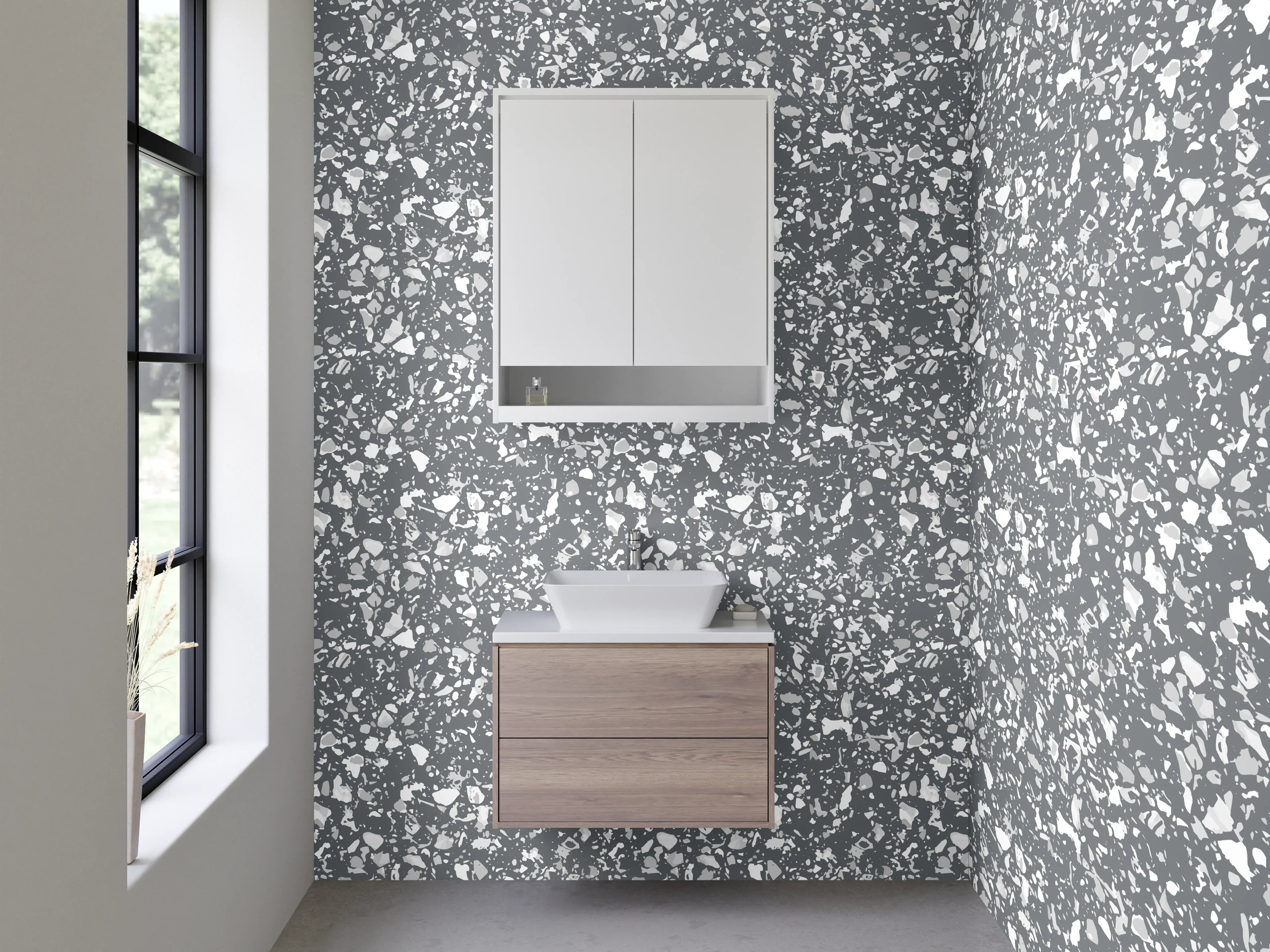 Waschbecken-Rückwand - Elegantes Marmor-Mosaik in Grau Weiß