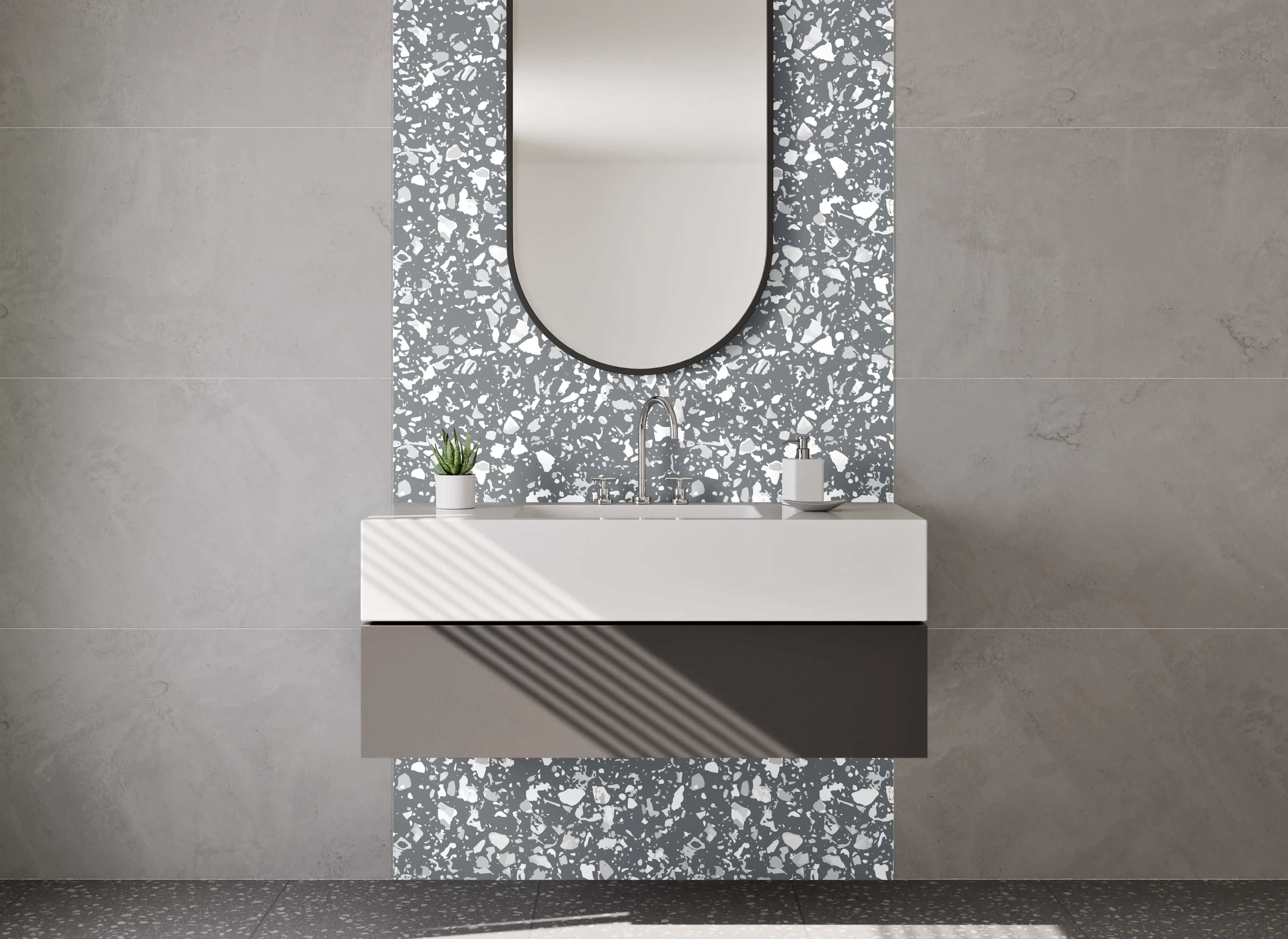 Waschbecken-Rückwand - Elegantes Marmor-Mosaik in Grau Weiß