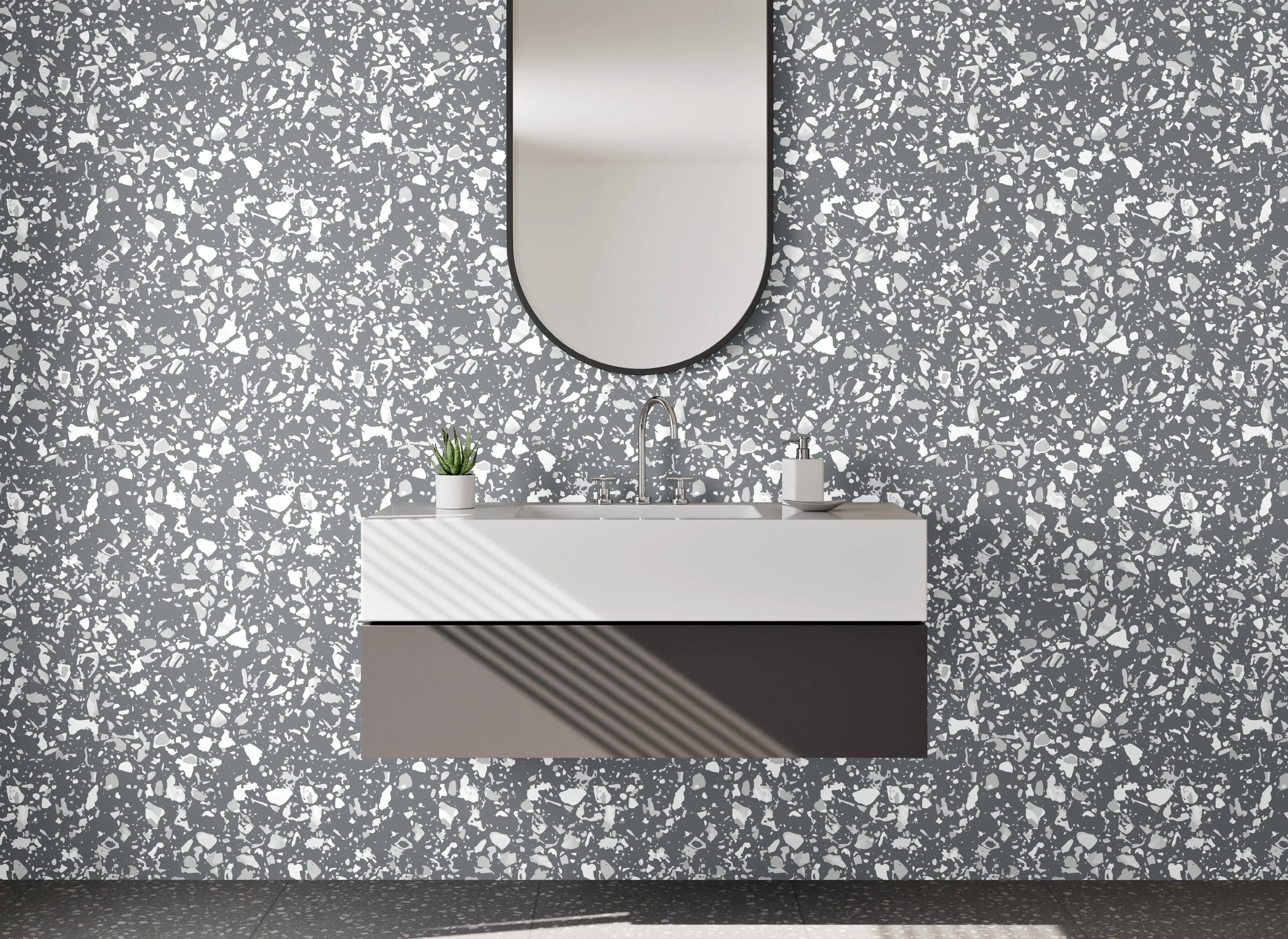 Waschbecken-Rückwand - Elegantes Marmor-Mosaik in Grau Weiß