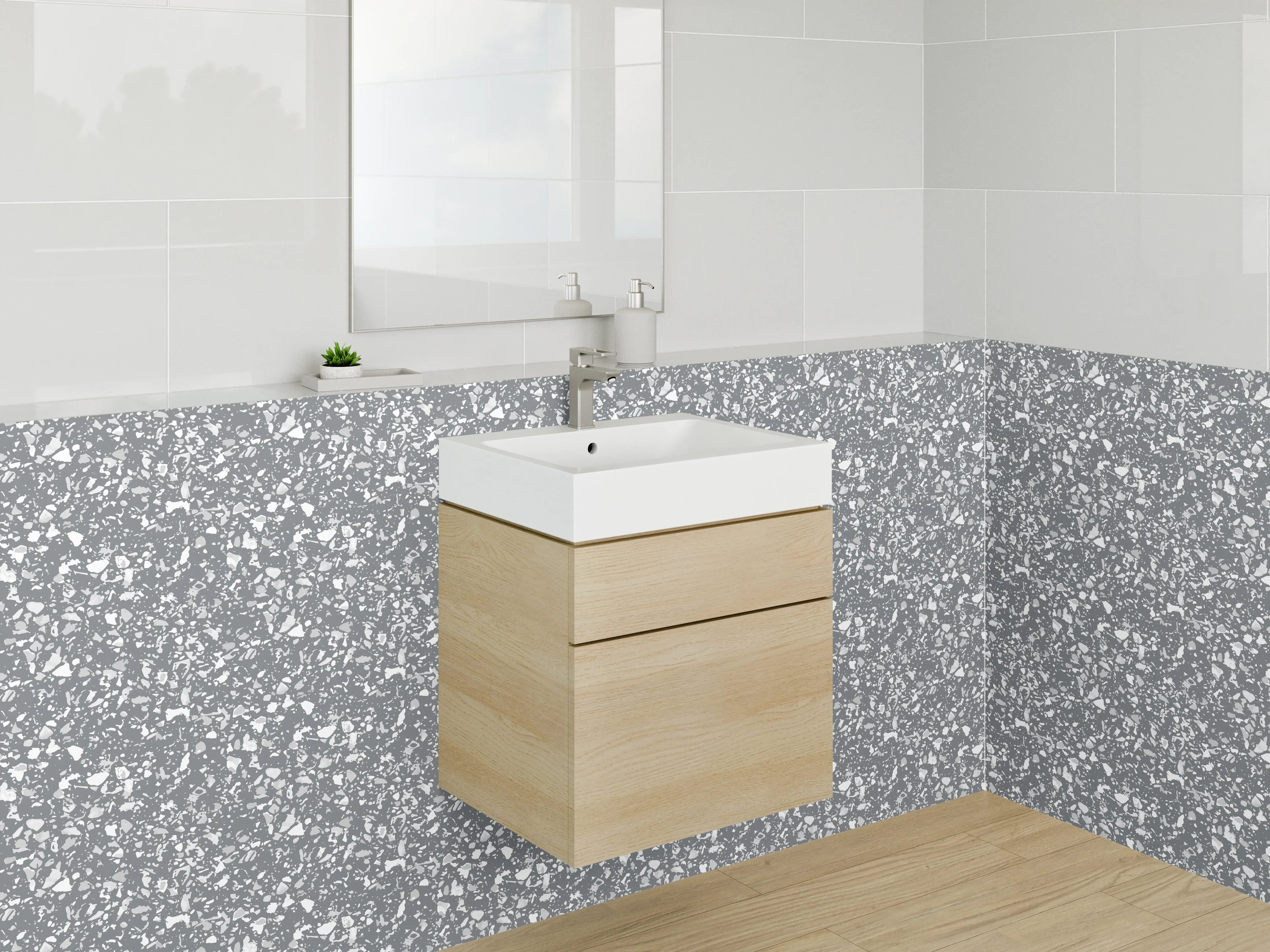 Waschbecken-Rückwand - Elegantes Marmor-Mosaik in Grau Weiß