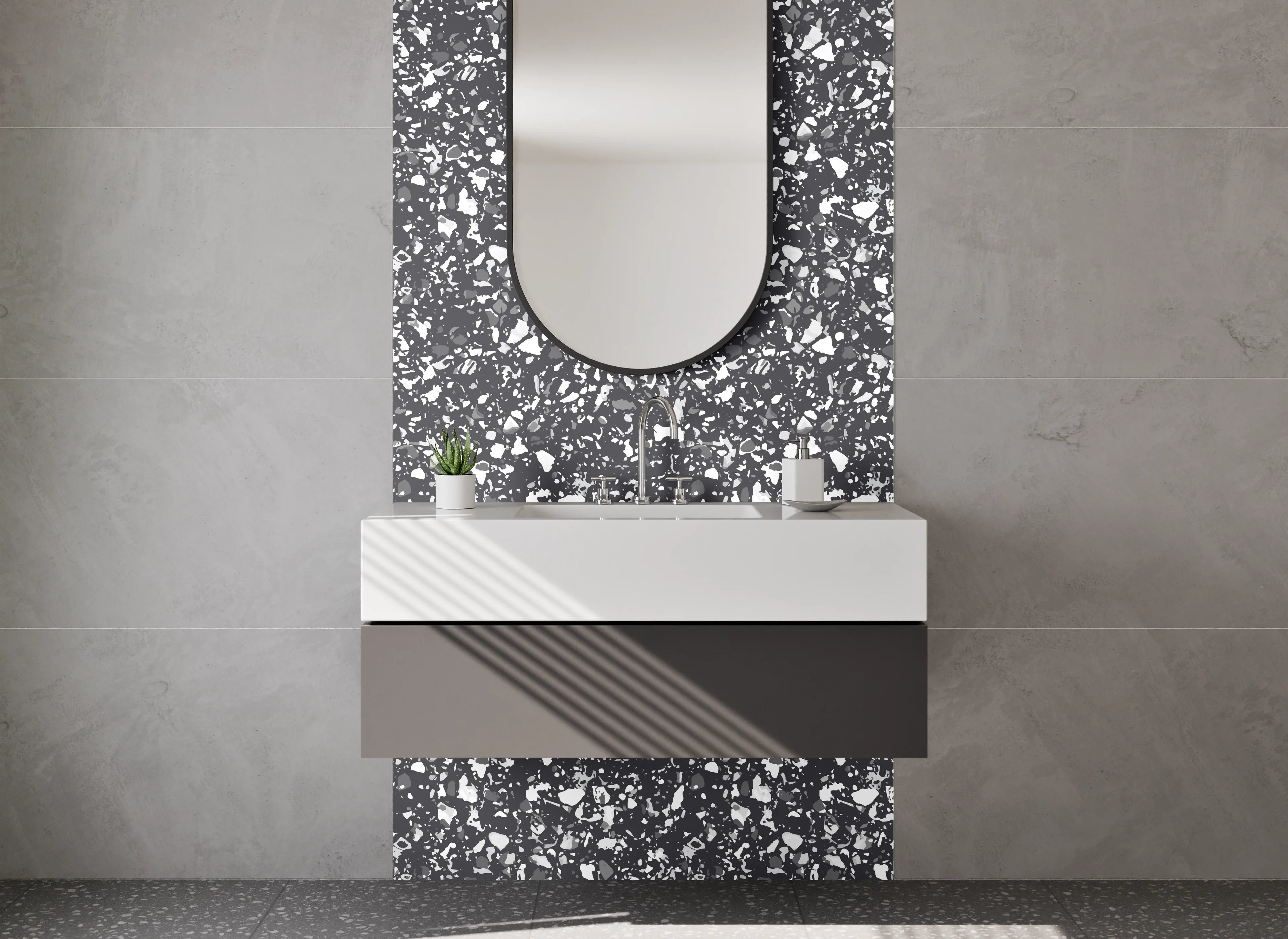 Waschbecken-Rückwand - Elegantes Marmor-Muster in Schwarz-Weiß