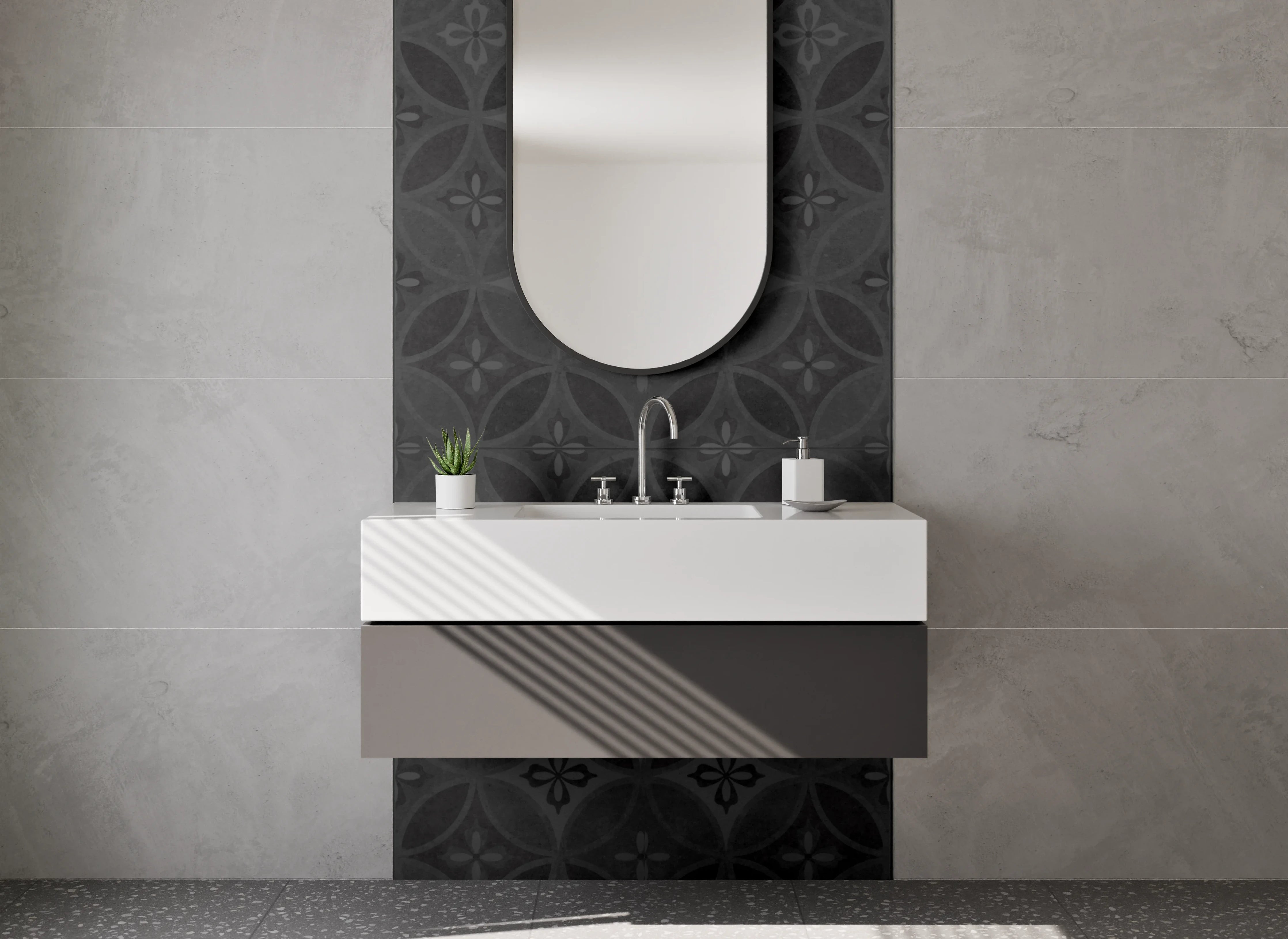 Waschbecken-Rückwand - Elegantes Schwarzgrau Muster Modern