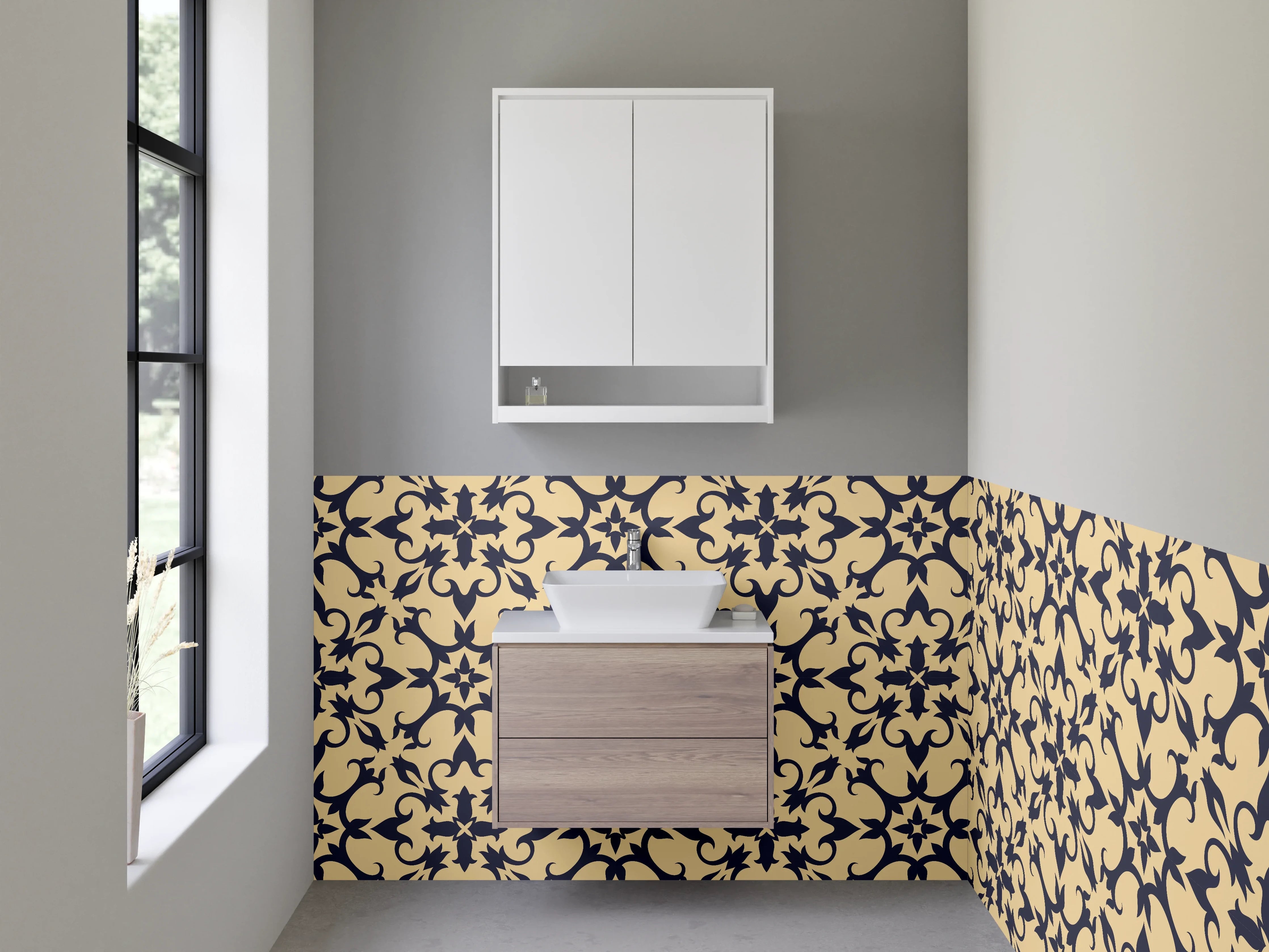 Waschbecken-Rückwand - Elegantes florales Muster auf Beige