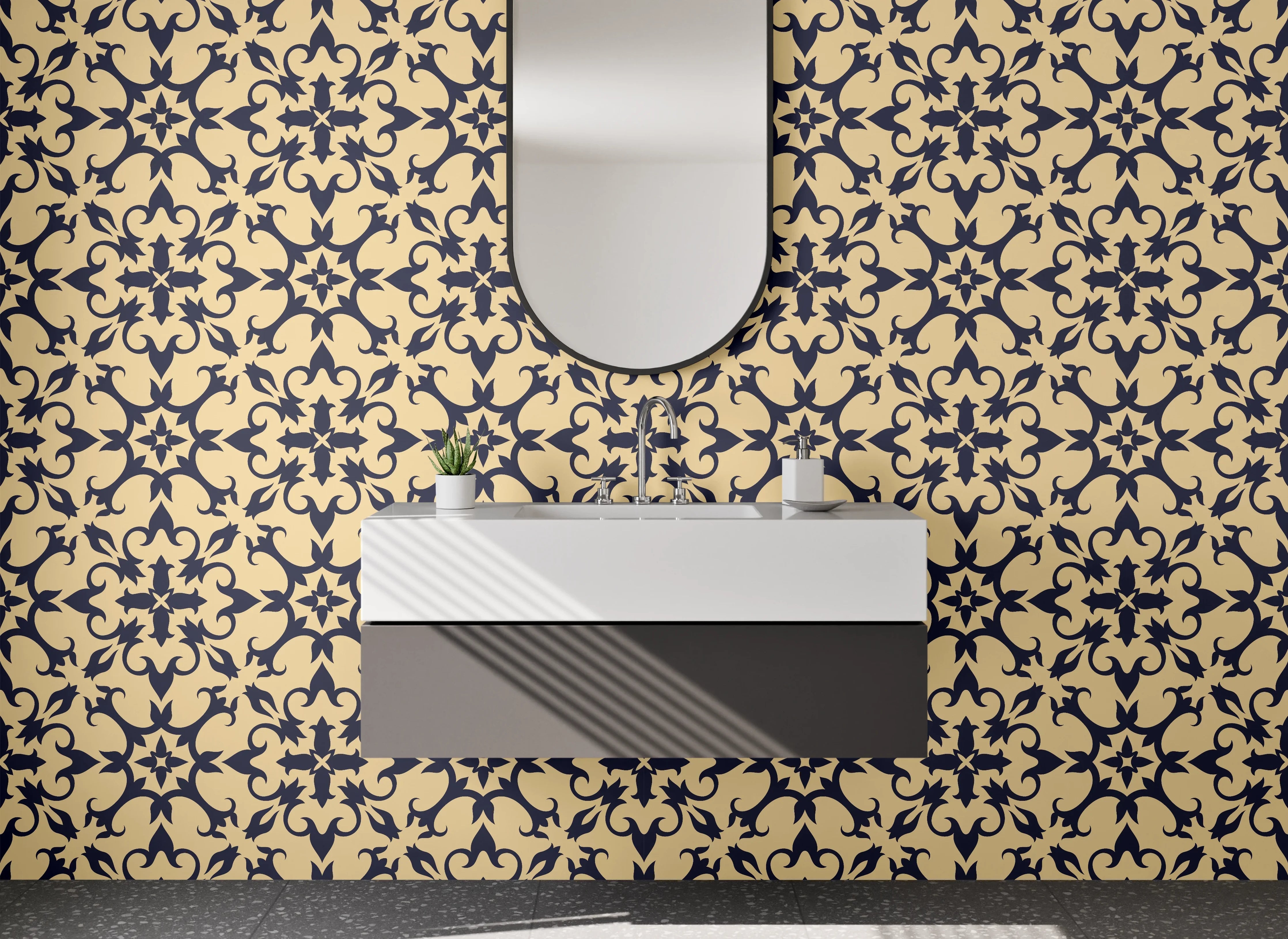 Waschbecken-Rückwand - Elegantes florales Muster auf Beige