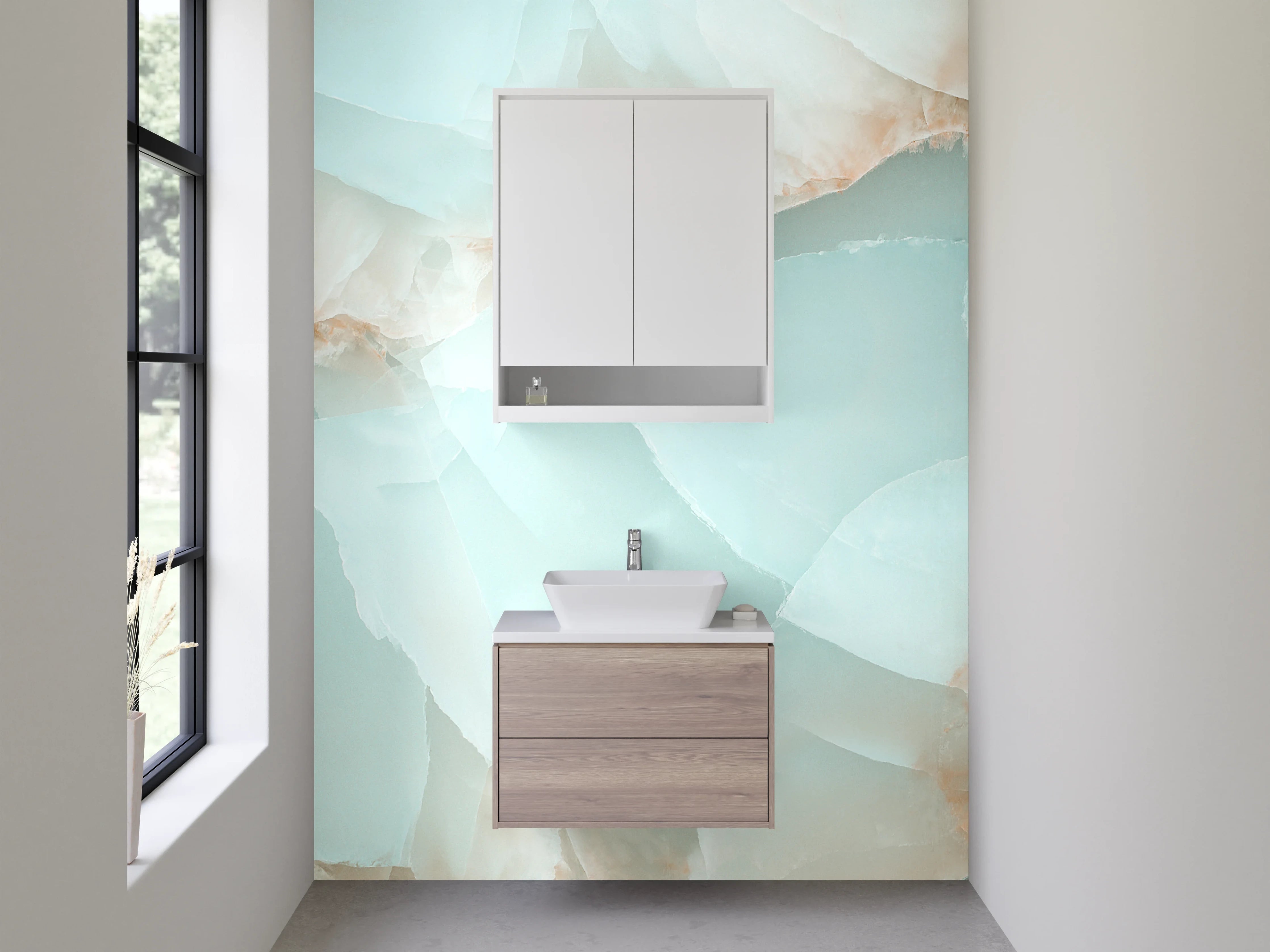 Waschbecken-Rückwand - Exklusives Marmor-Onyx Design hellblau