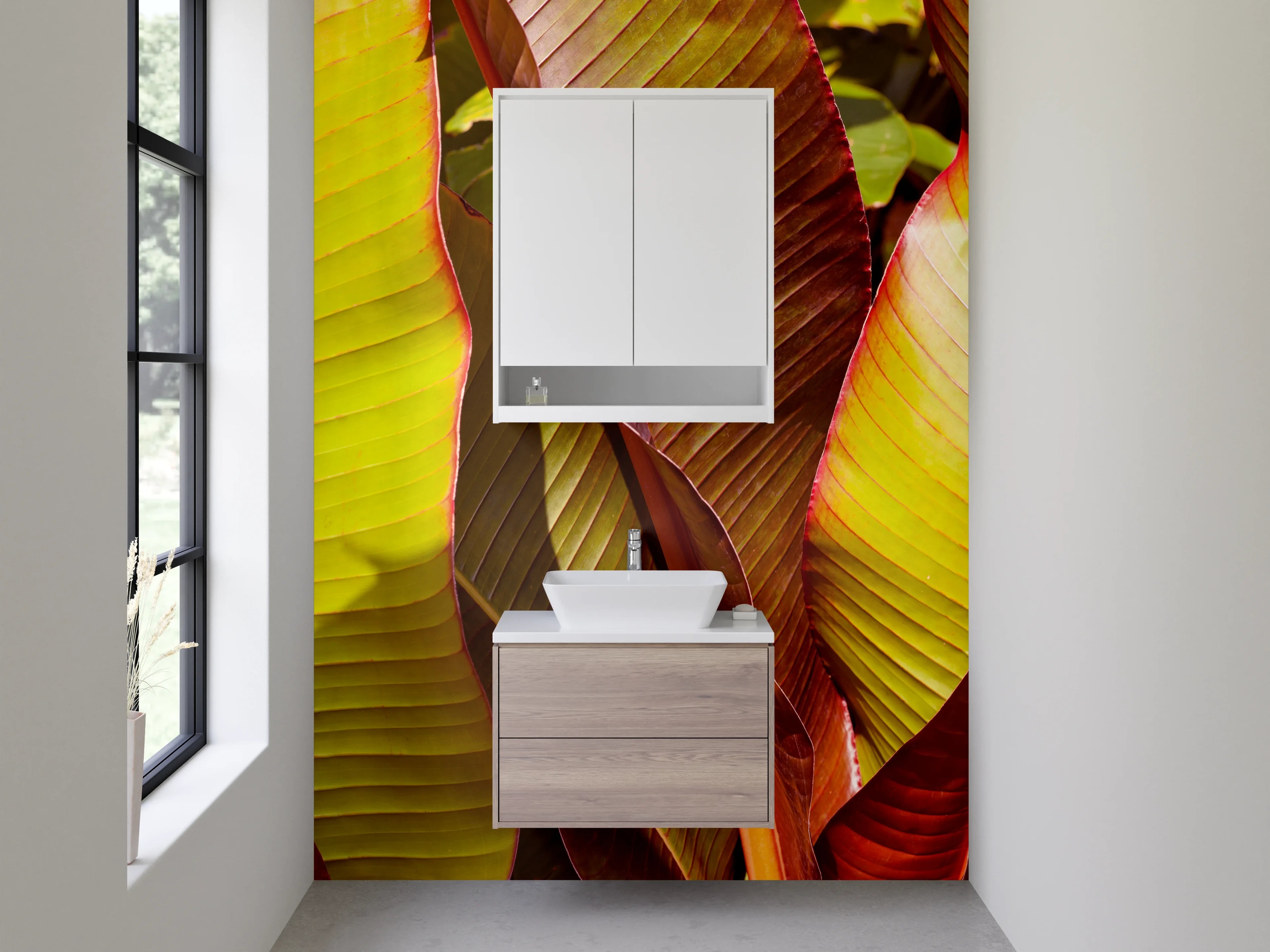 Waschbecken-Rückwand - Exotische Bananenblätter Wanddeko
