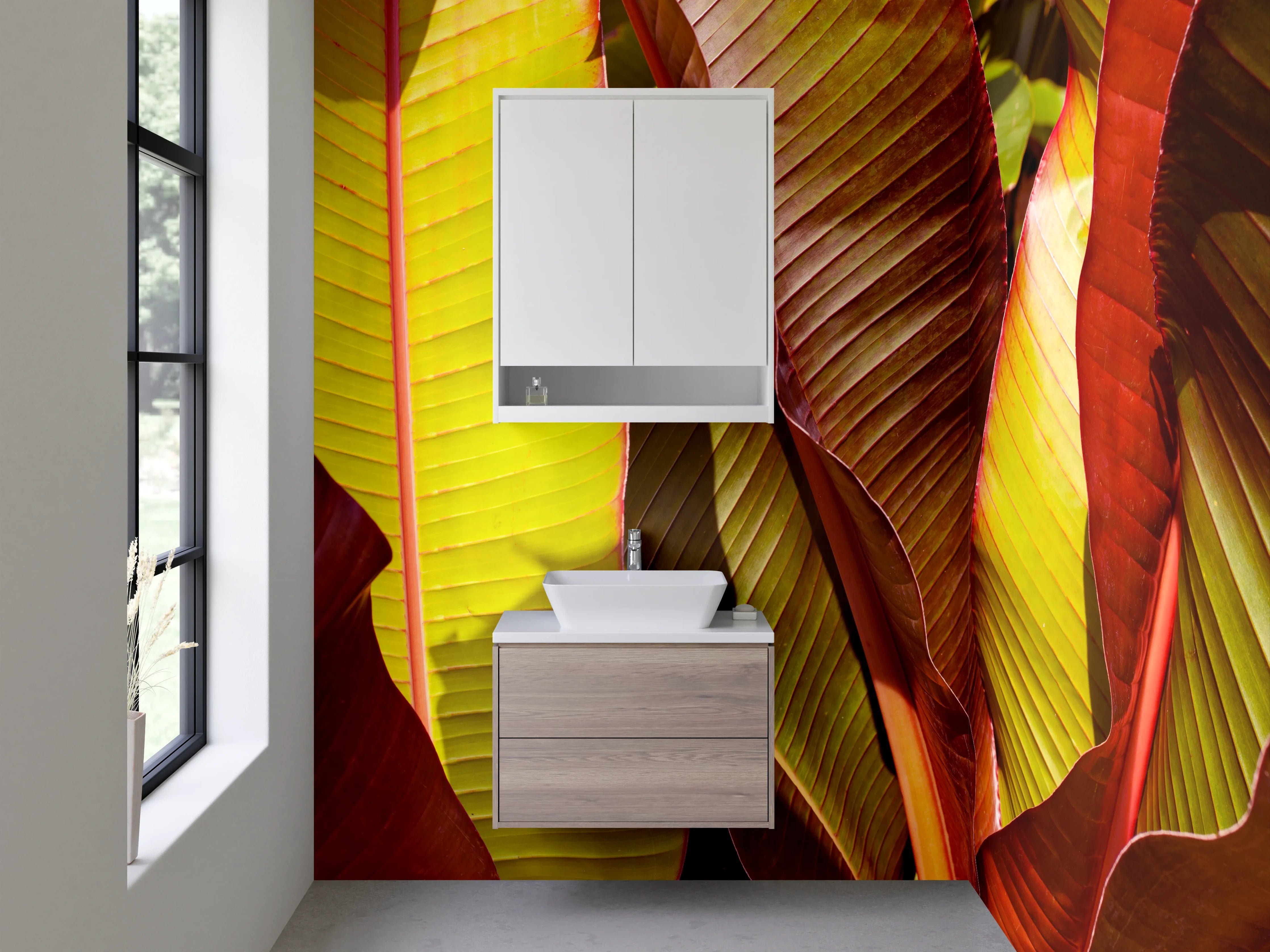 Waschbecken-Rückwand - Exotische Bananenblätter Wanddeko