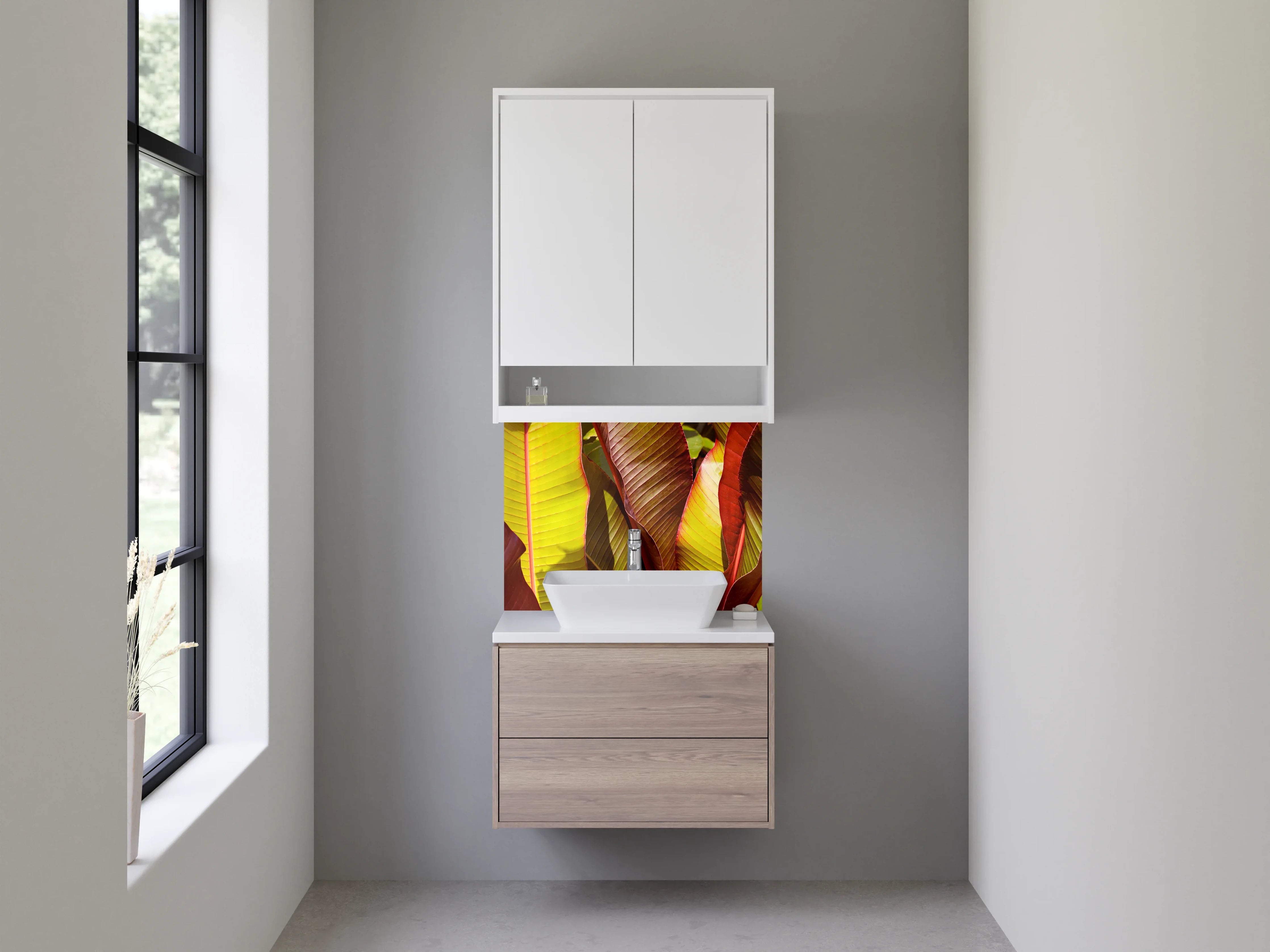 Waschbecken-Rückwand - Exotische Bananenblätter Wanddeko