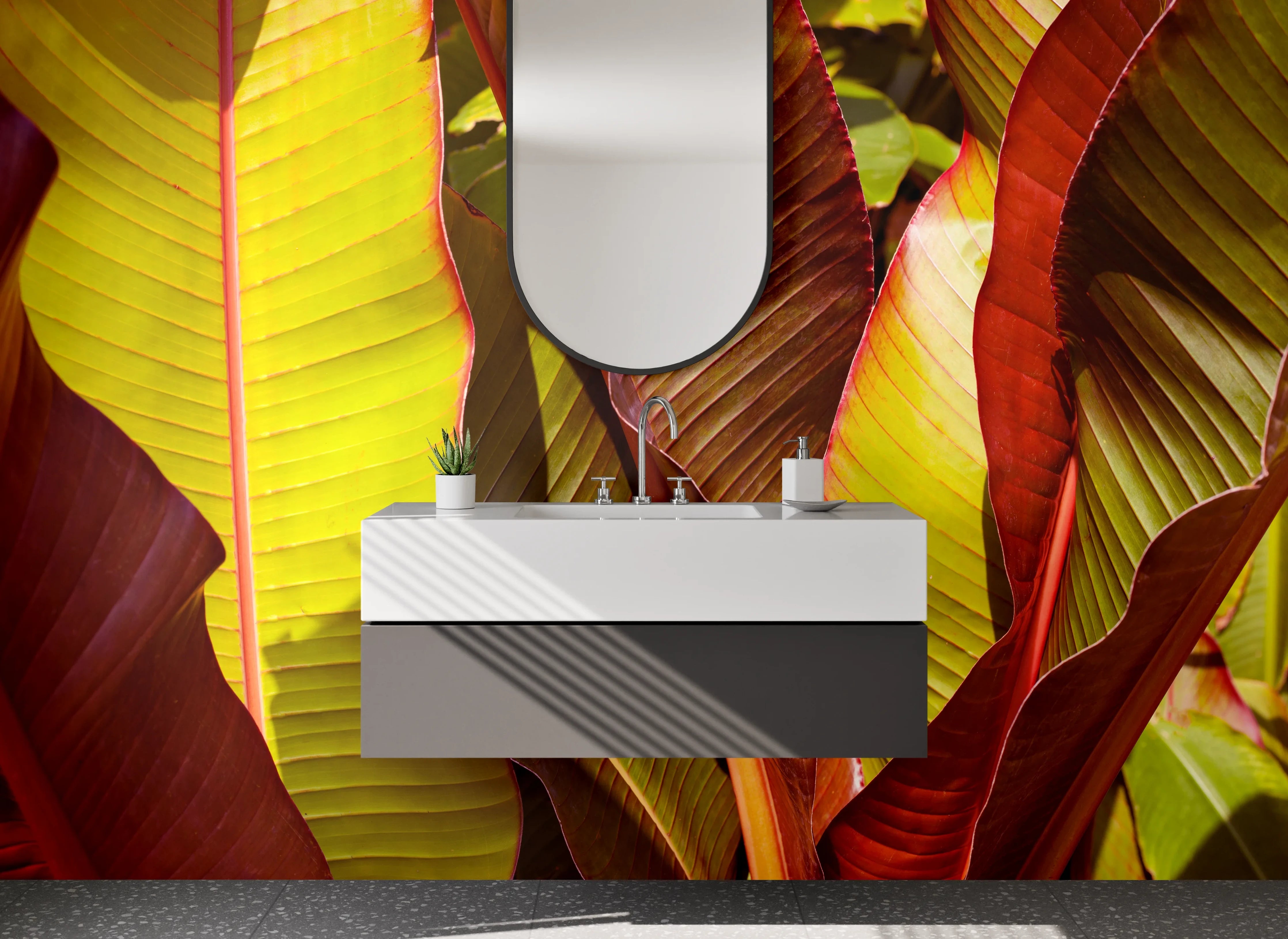 Waschbecken-Rückwand - Exotische Bananenblätter Wanddeko
