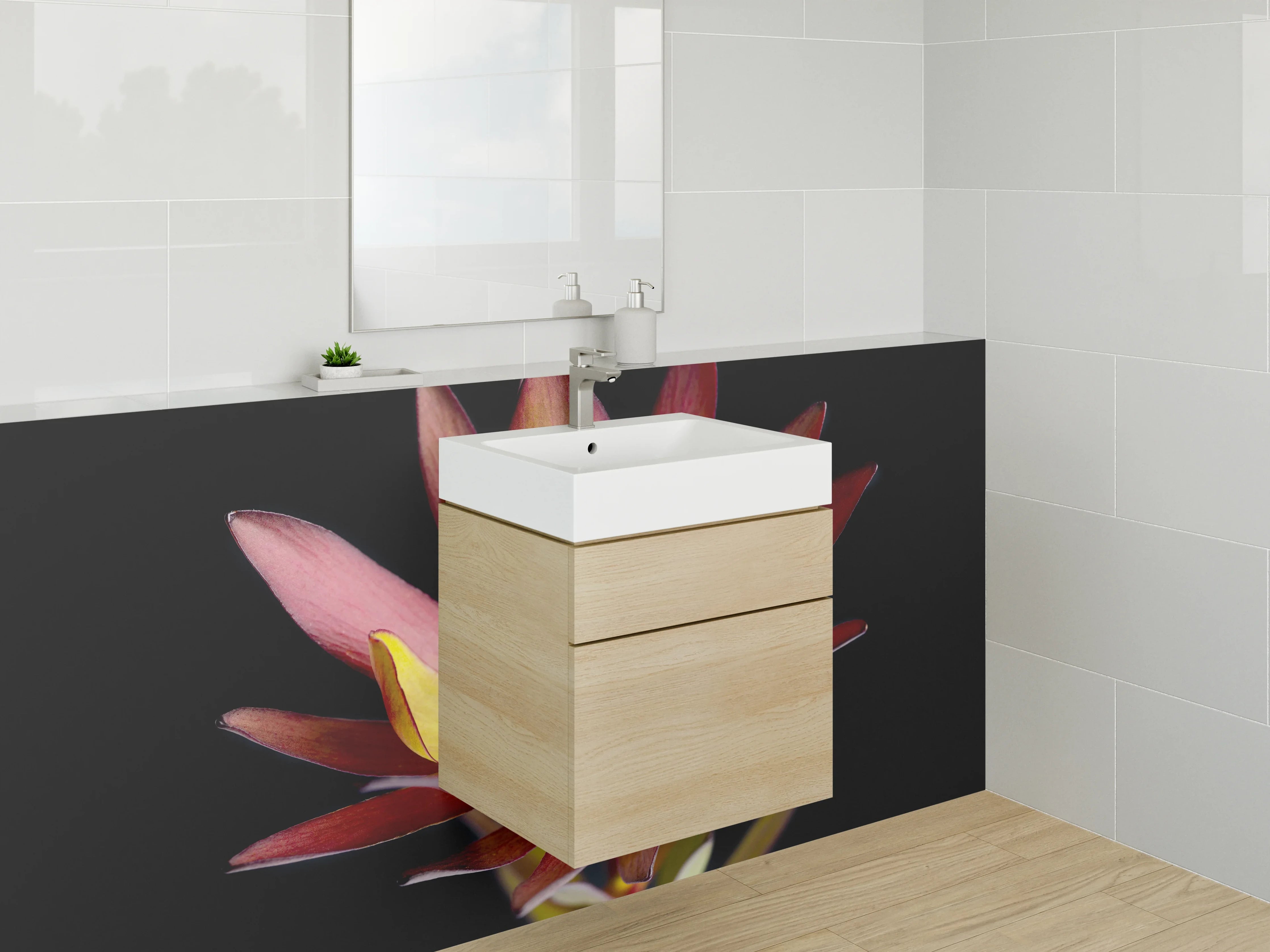 Waschbecken-Rückwand - Exotische Blüte in Rot und Gelb