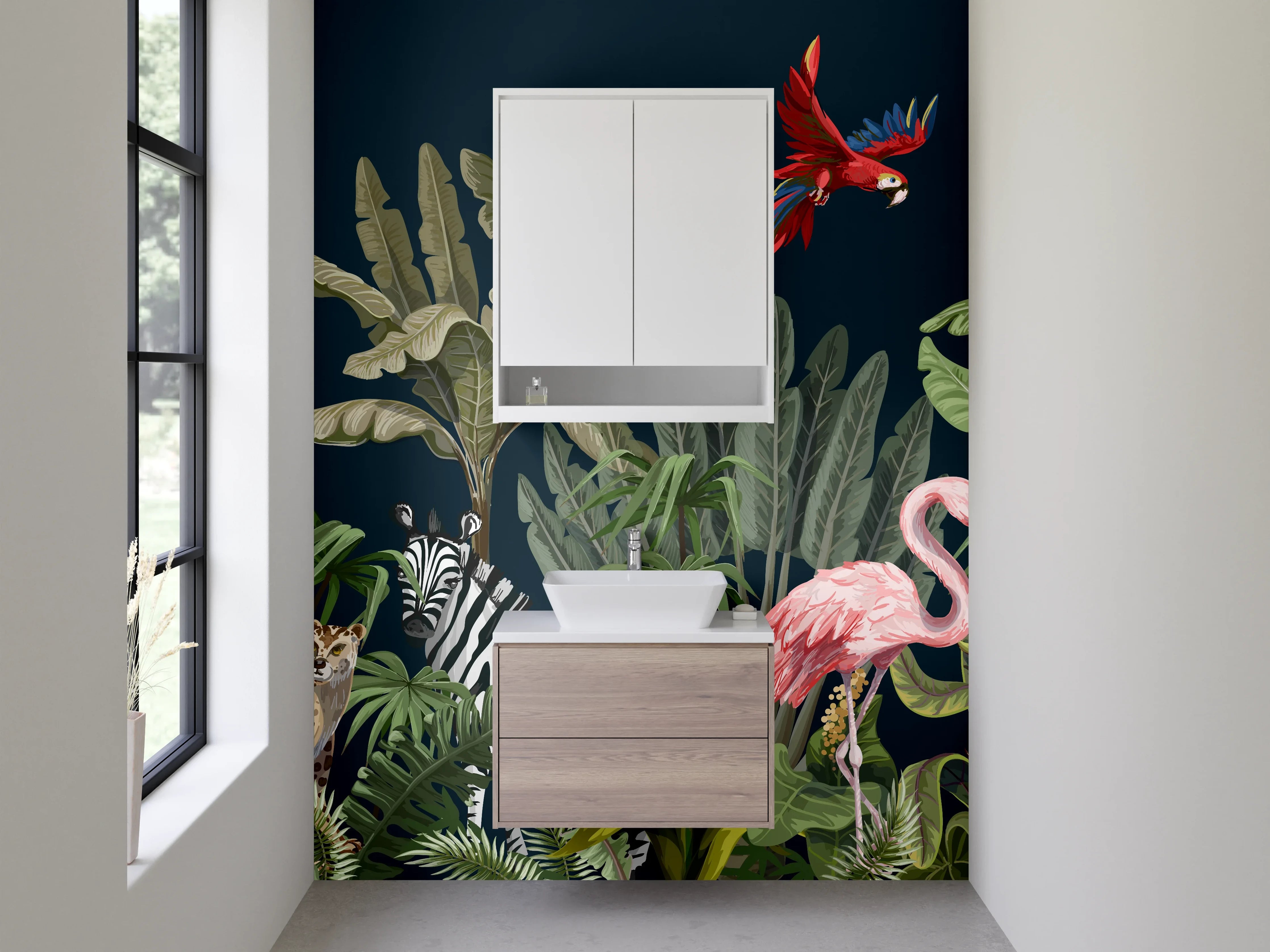 Waschbecken-Rückwand - Exotische Dschungeltiere Illustration