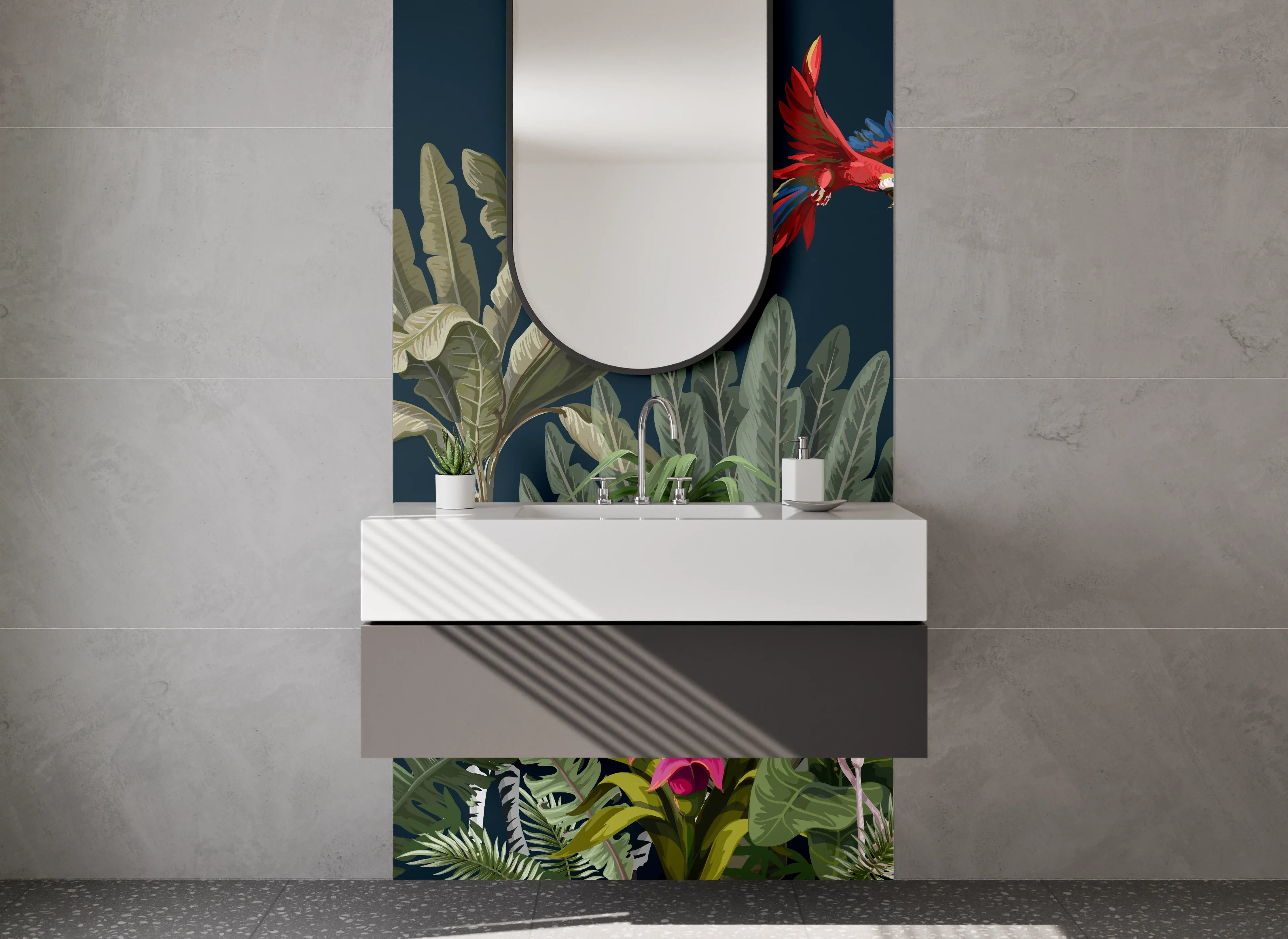 Waschbecken-Rückwand - Exotische Dschungeltiere Illustration