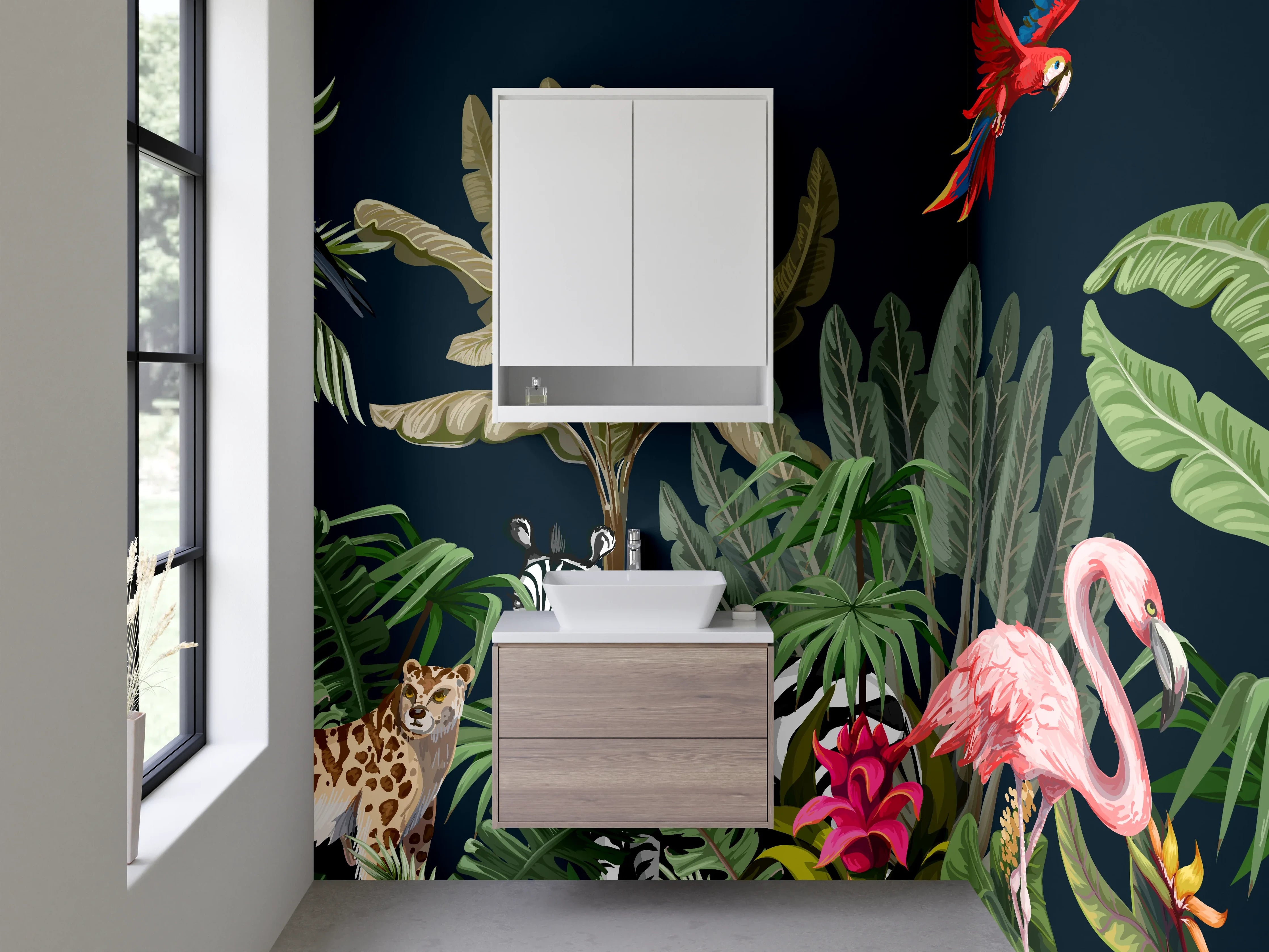 Waschbecken-Rückwand - Exotische Dschungeltiere Wandbild