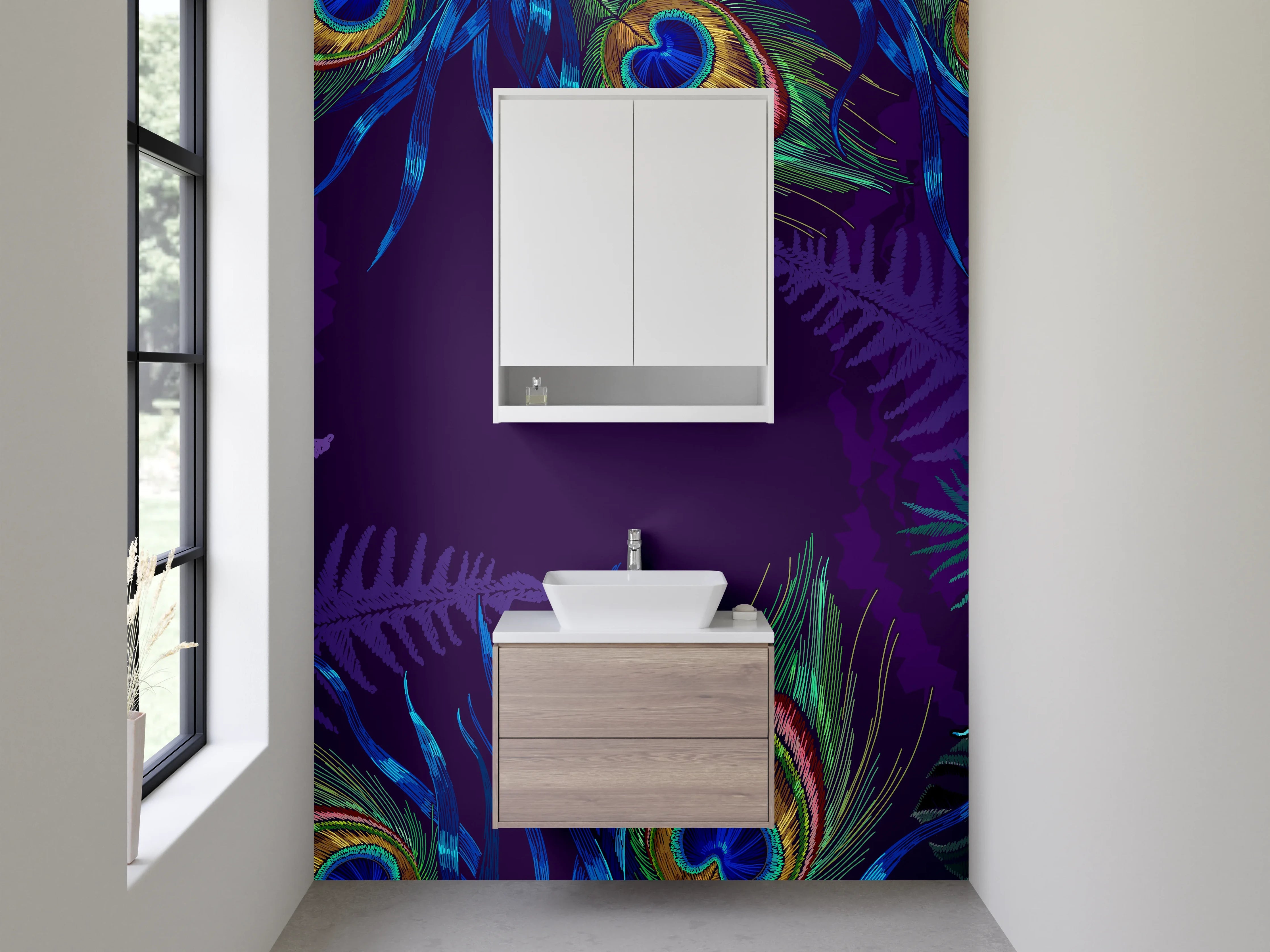 Waschbecken-Rückwand - Exotische Pfauen Aquarell für Badezimmer
