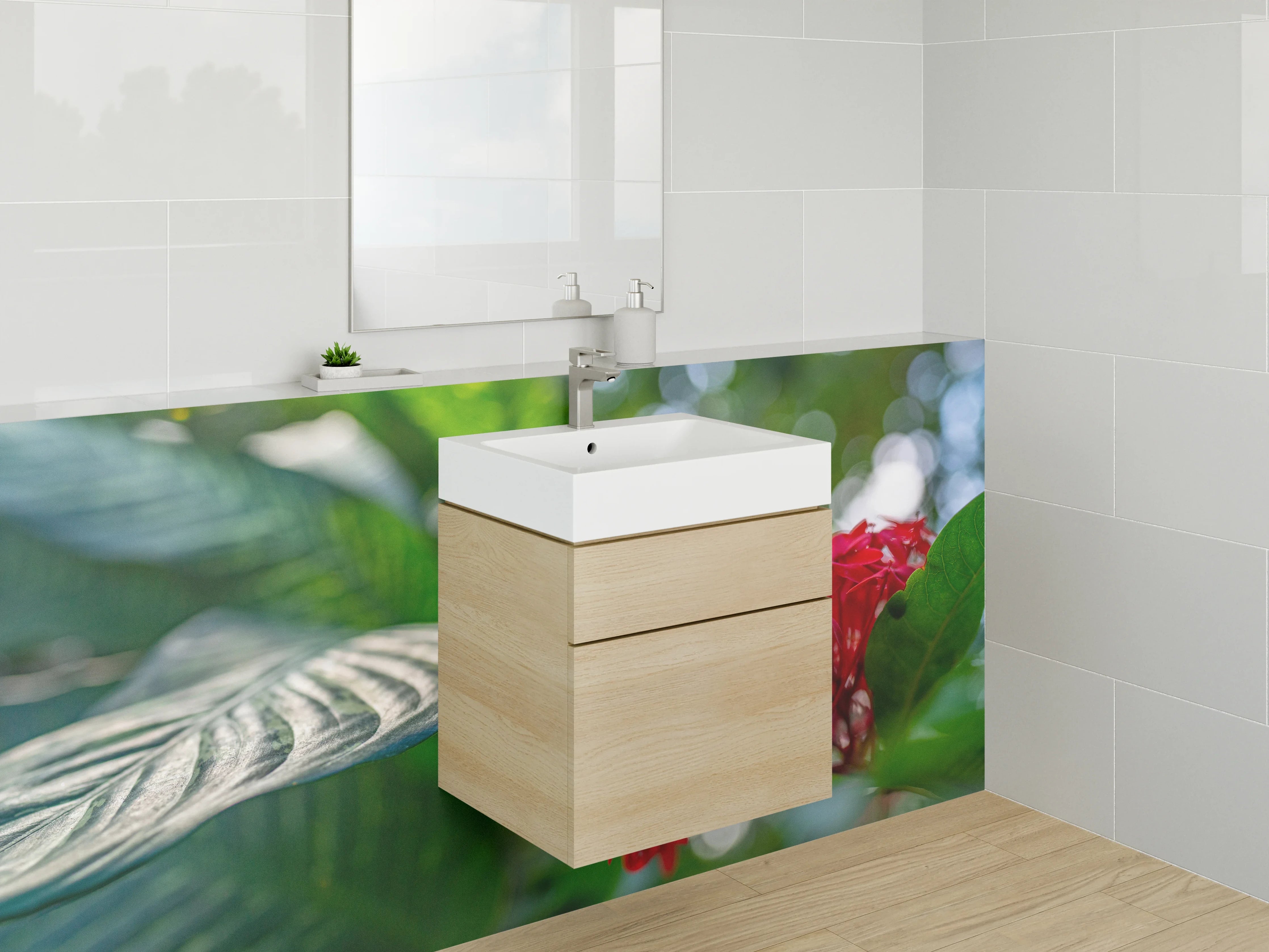 Waschbecken-Rückwand - Exotische rote Dschungelblüte Kunstfoto