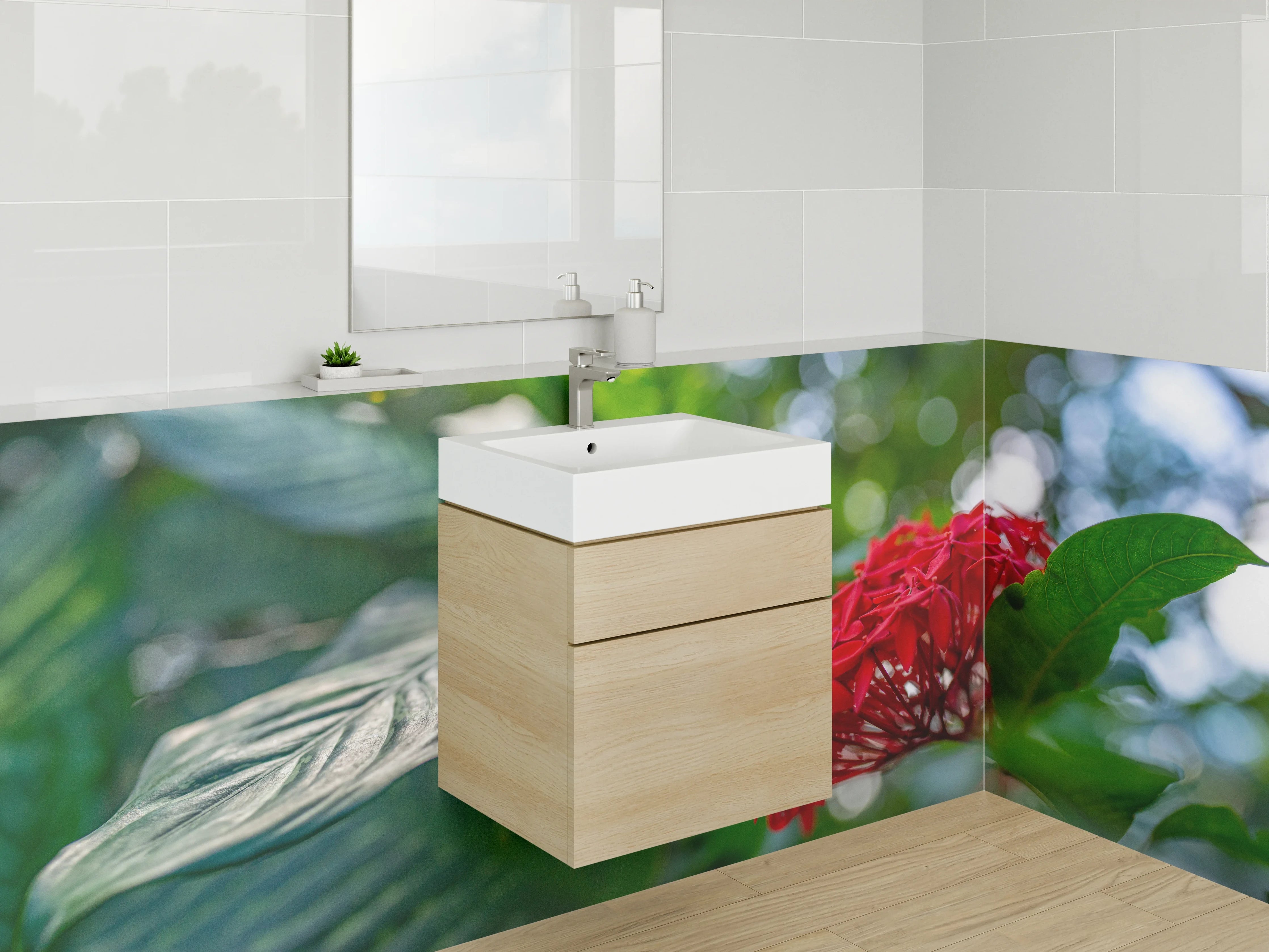 Waschbecken-Rückwand - Exotische rote Dschungelblüte Kunstfoto