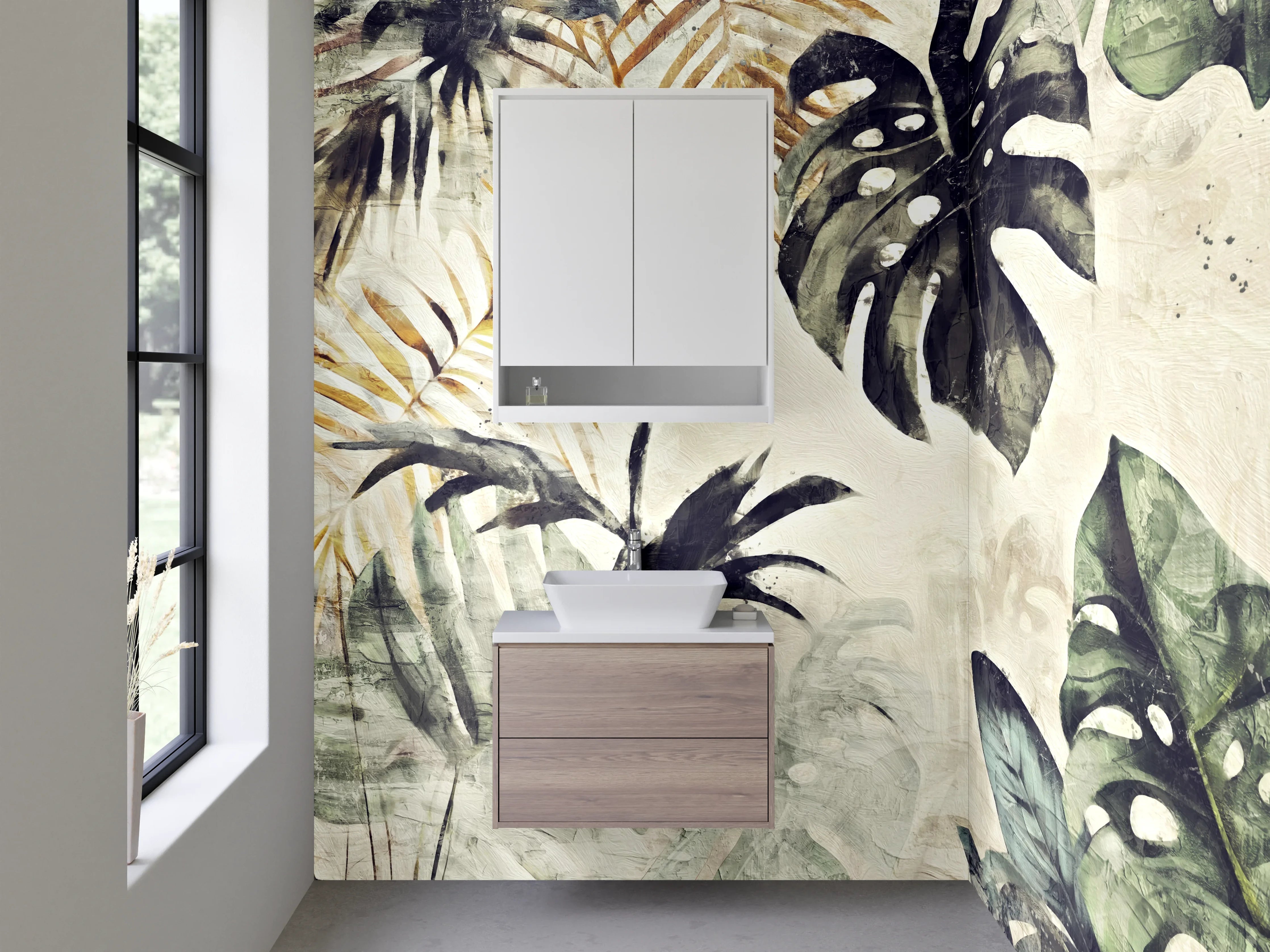 Waschbecken-Rückwand - Exotisches Dschungel-Blätter Aquarell