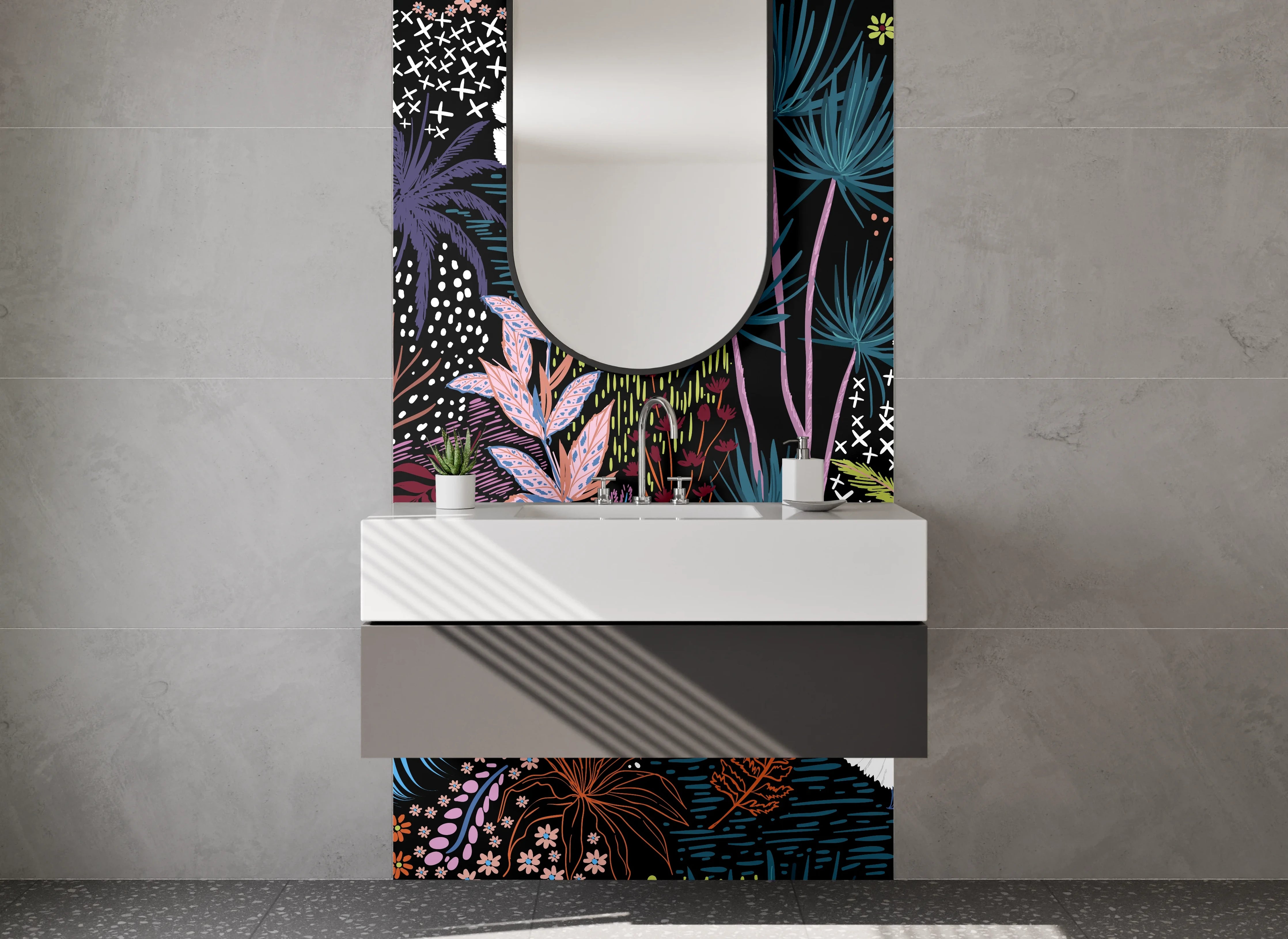 Waschbecken-Rückwand - Exotisches Dschungel-Blumen Design