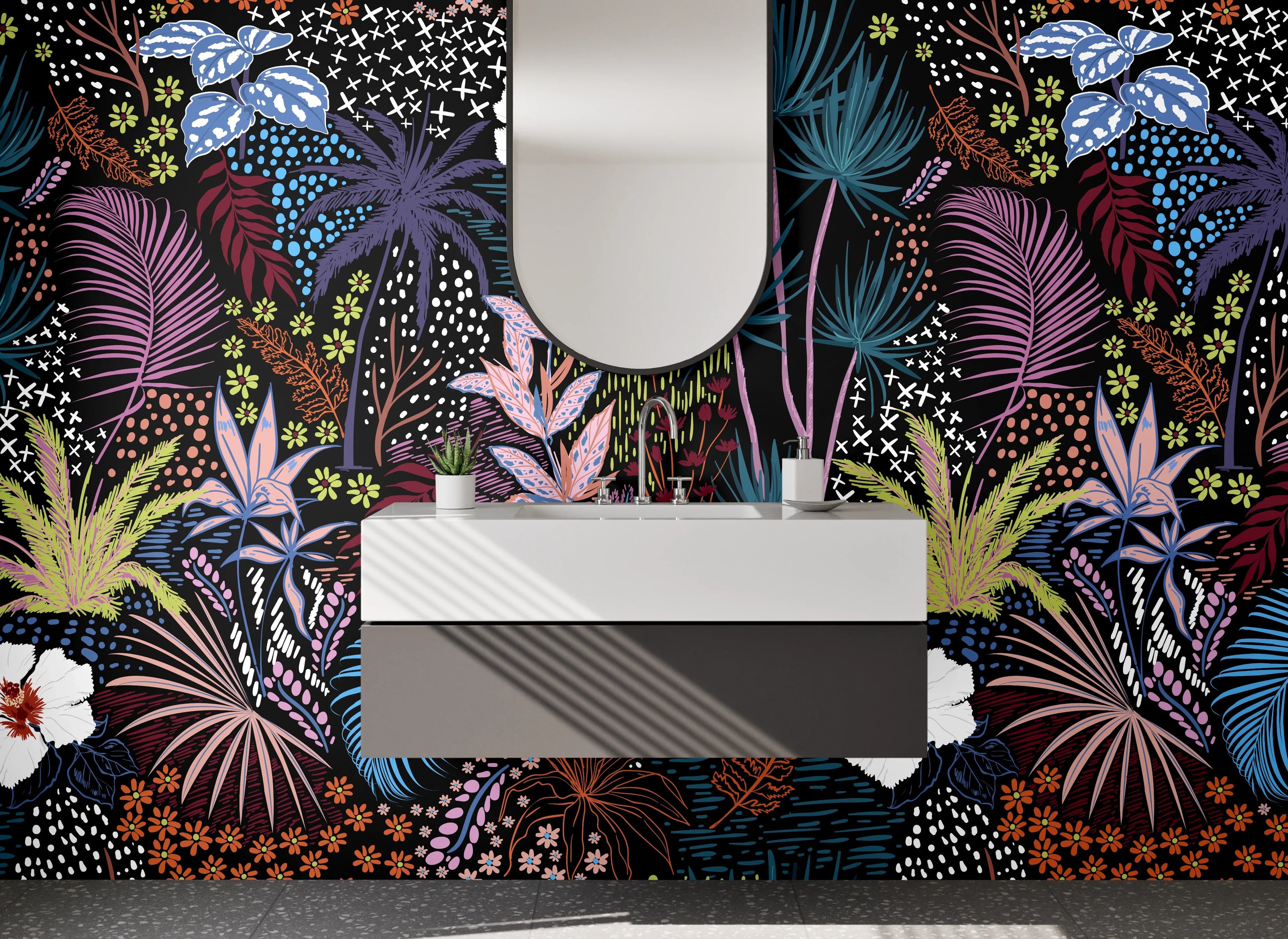 Waschbecken-Rückwand - Exotisches Dschungel-Blumen Design