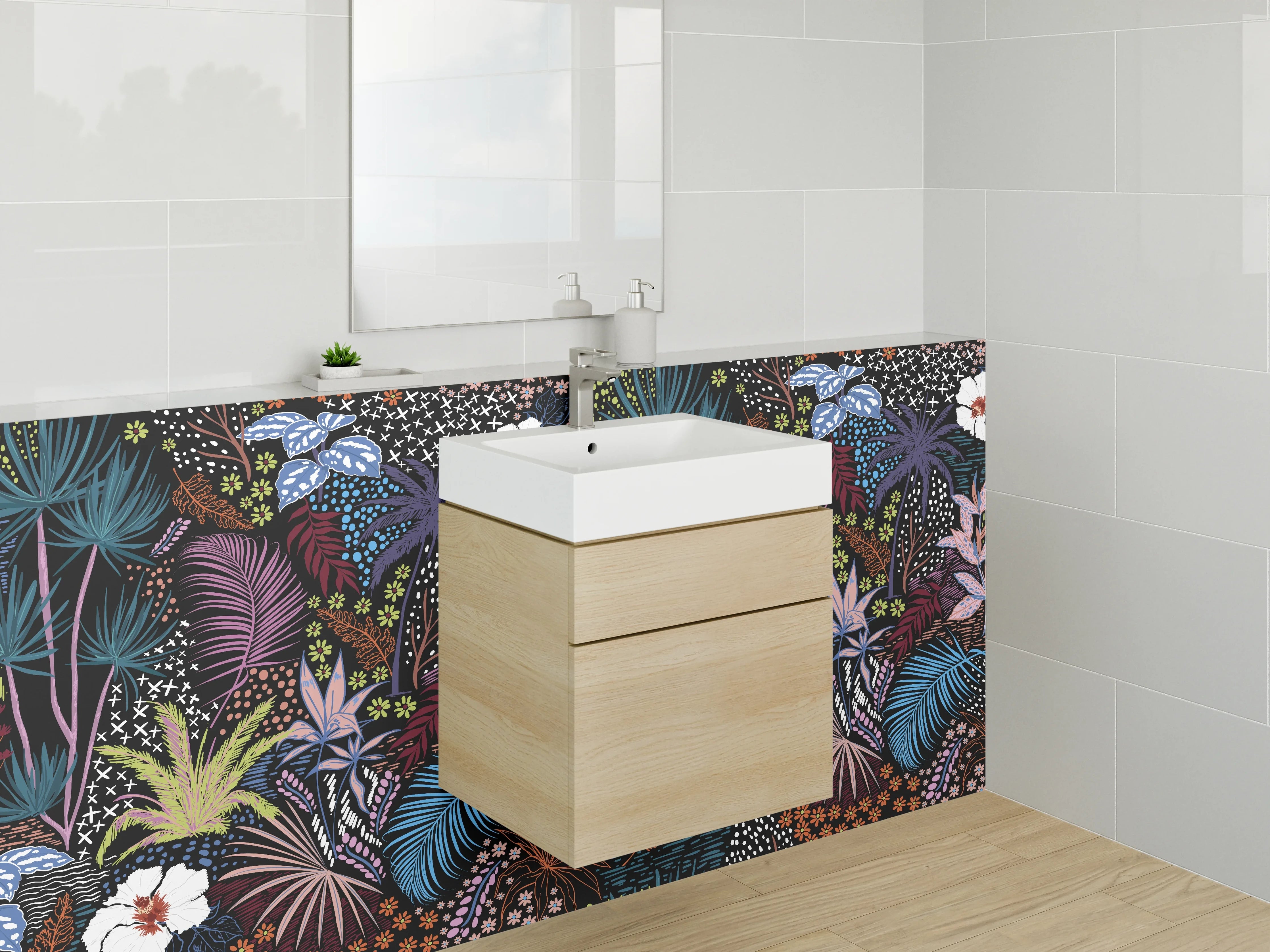 Waschbecken-Rückwand - Exotisches Dschungel-Blumen Design