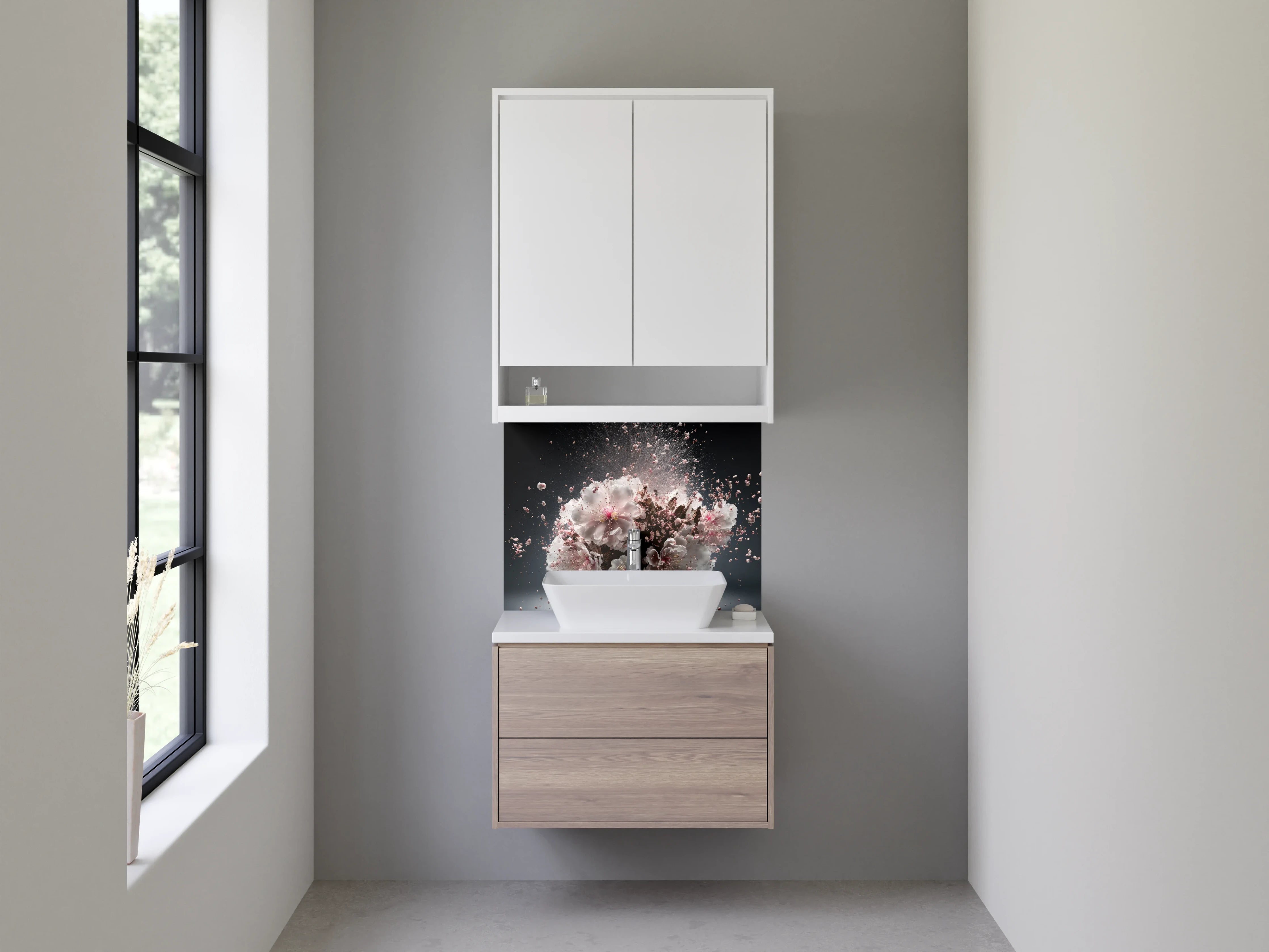 Waschbecken-Rückwand - Explosion aus Kirschblüten – Blühende Dynamik
